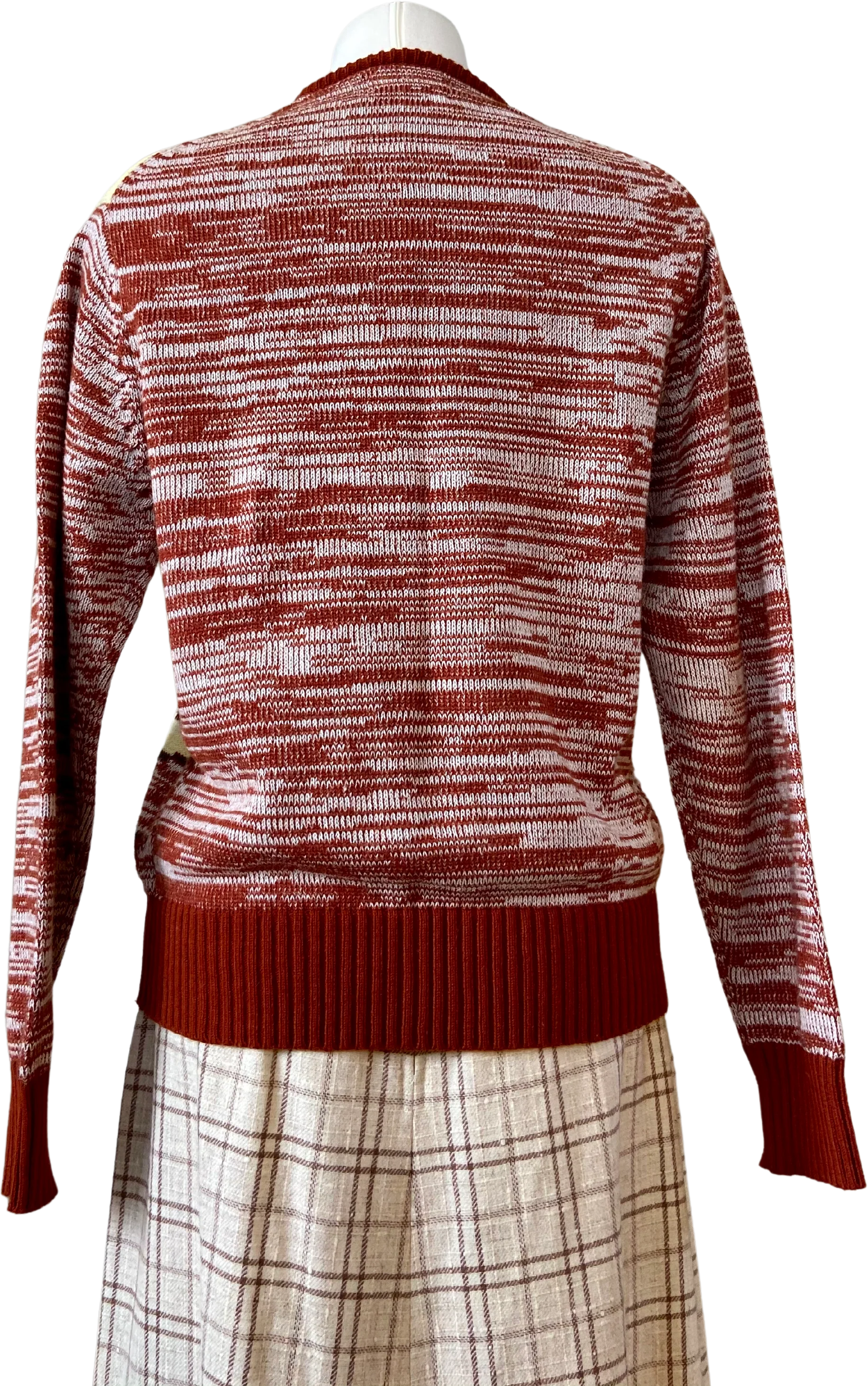 70s/80s Knit Crewneck Sweater With Unique Print In Rust By Milwaukee Knit - Image 2