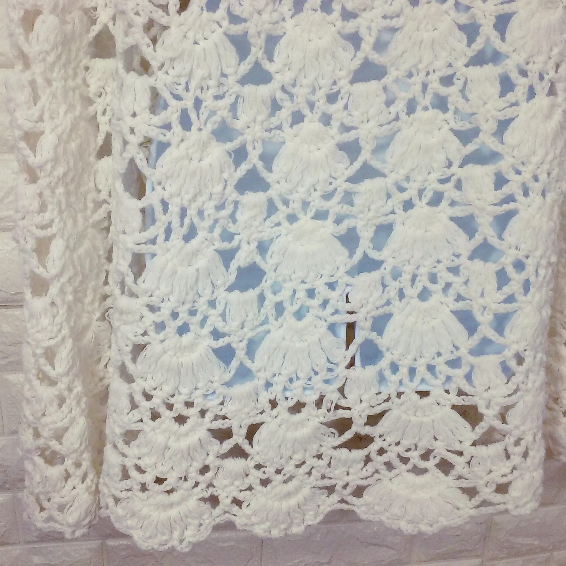 70s/80s Lacey Scalloped Romantic Knit Poncho Cape Buttons By Hand Crochet In Indonesia - Image 11