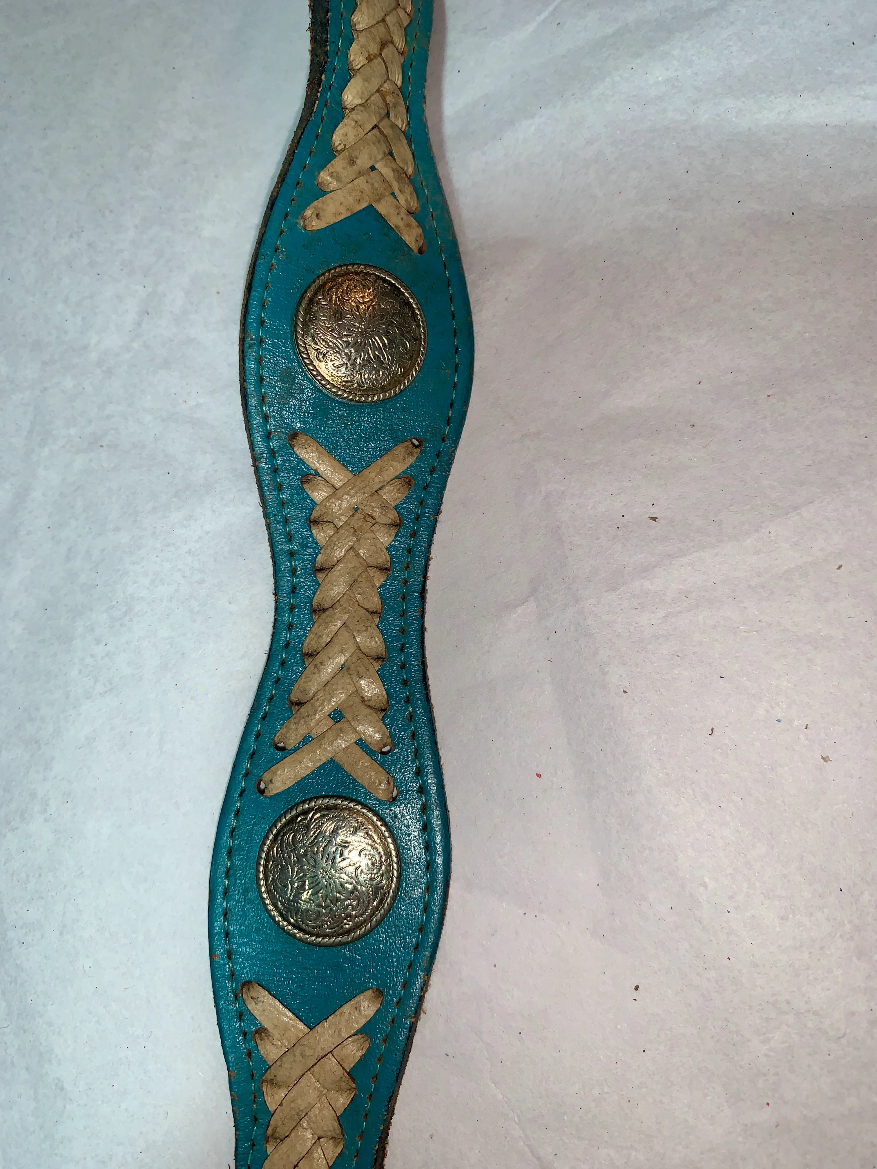 70s/80s Leather Belt Whipstitching Silver Coins Western - Image 5