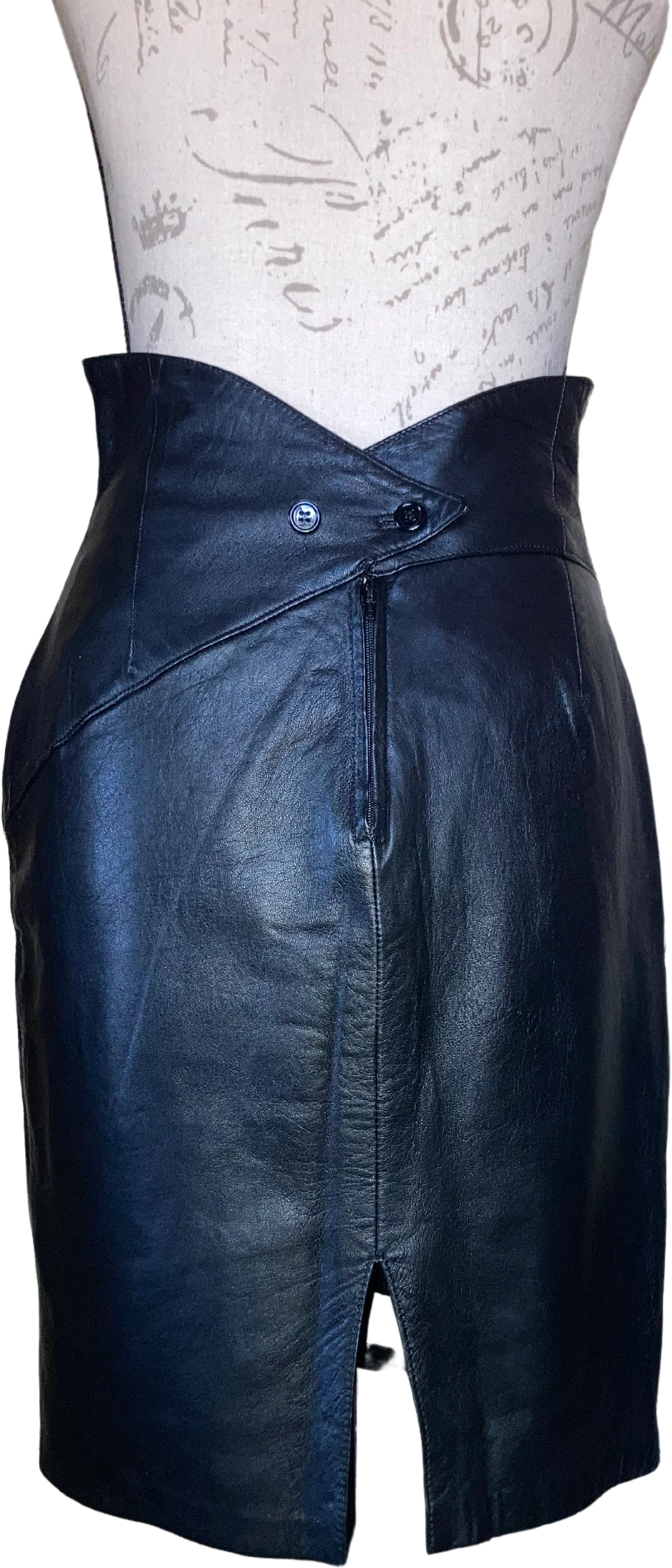70s/80s Leather High Waist Skirt Black Sexy Night Out Sz 6 By Forenza - Image 2