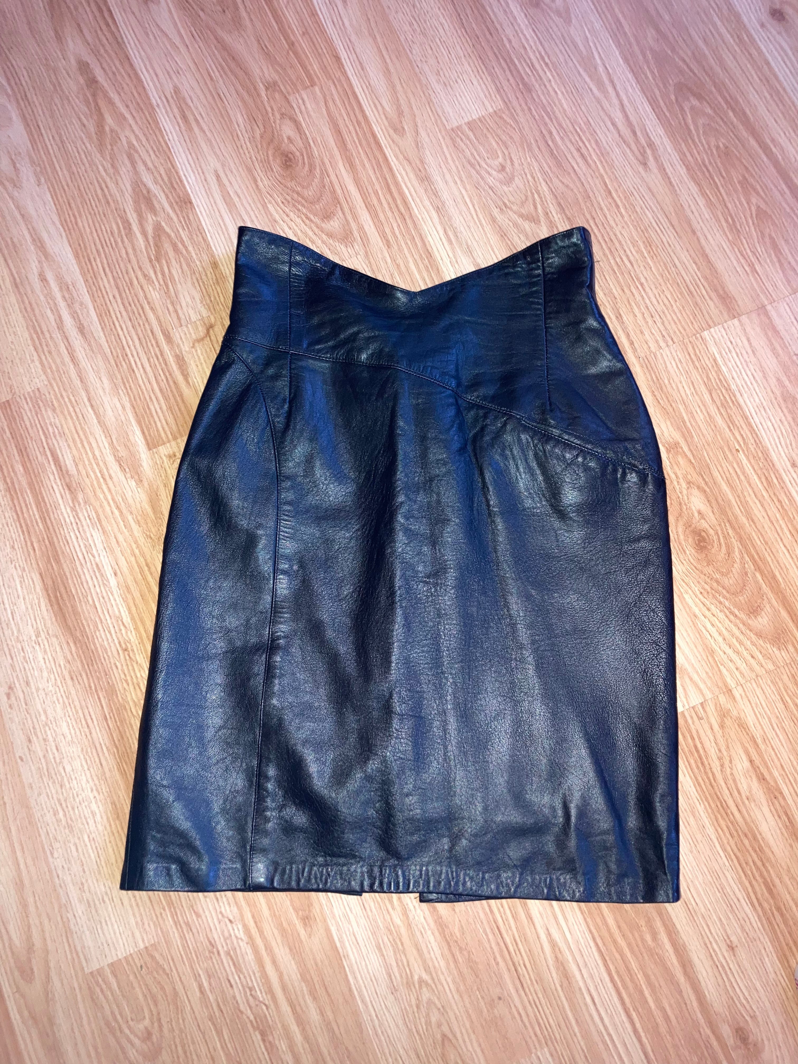70s/80s Leather High Waist Skirt Black Sexy Night Out Sz 6 By Forenza - Image 8