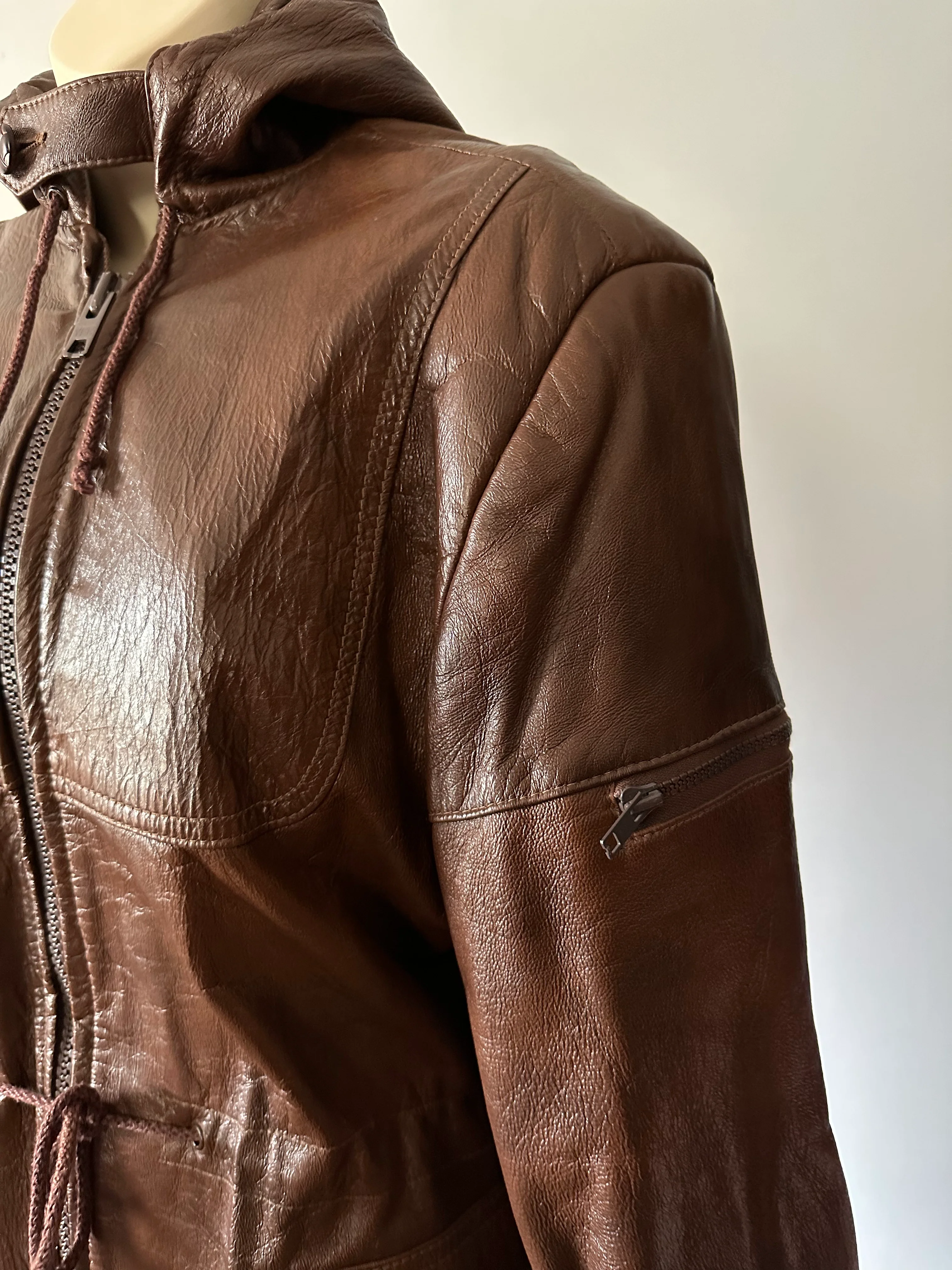 70s/80s Leather Hooded Jacket By Grais - Image 3