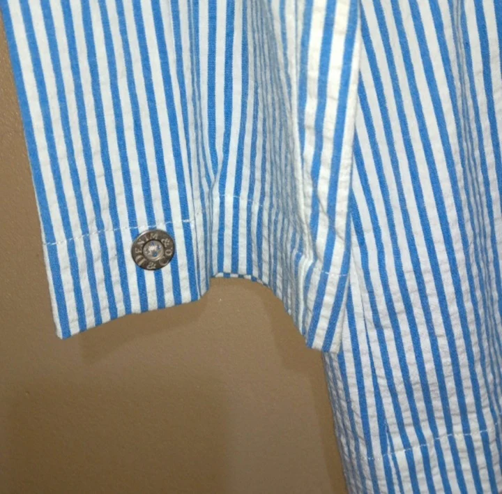 70s/80s Light Blue White Stripe Seersucker Blazer By Denim & Co. - Image 5