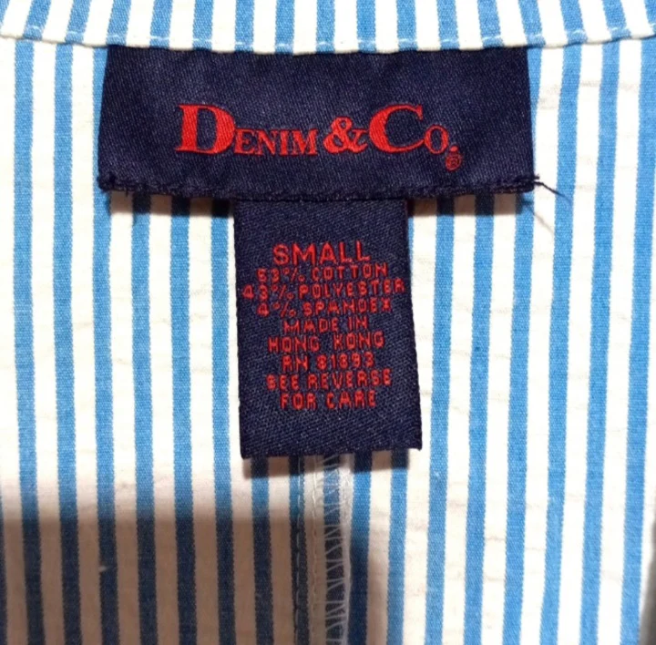 70s/80s Light Blue White Stripe Seersucker Blazer By Denim & Co. - Image 7