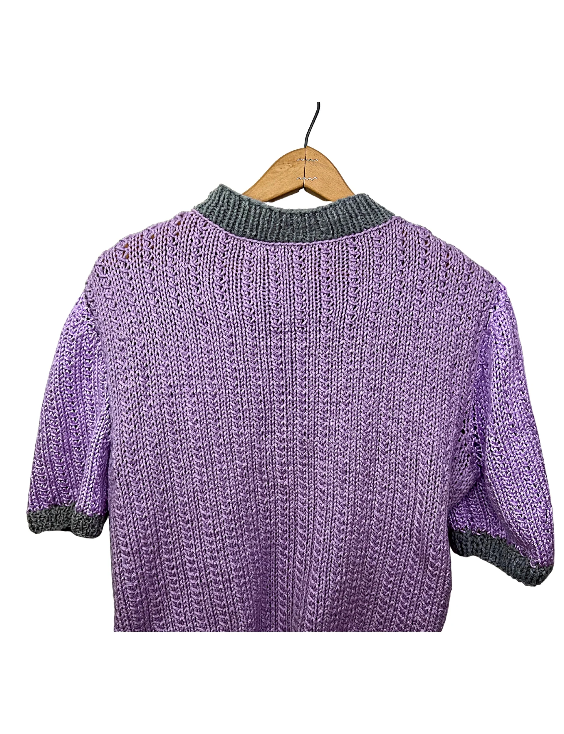 70s/80s Lilac And Lavender Crocheted Chunky Sweater - Image 8