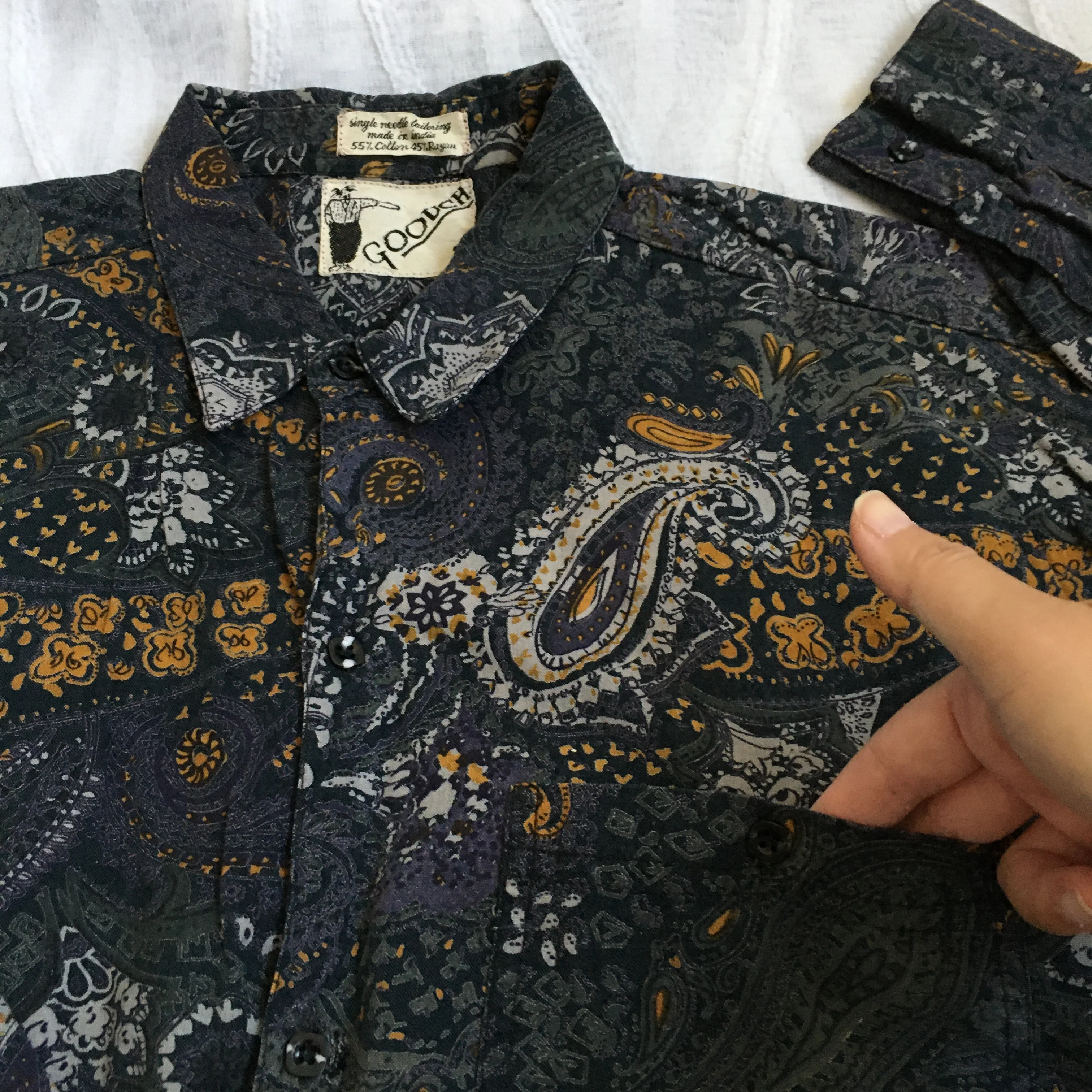 70s/80s Long Sleeves Paisley Party Shirt With Pocket By Goouch - Image 3