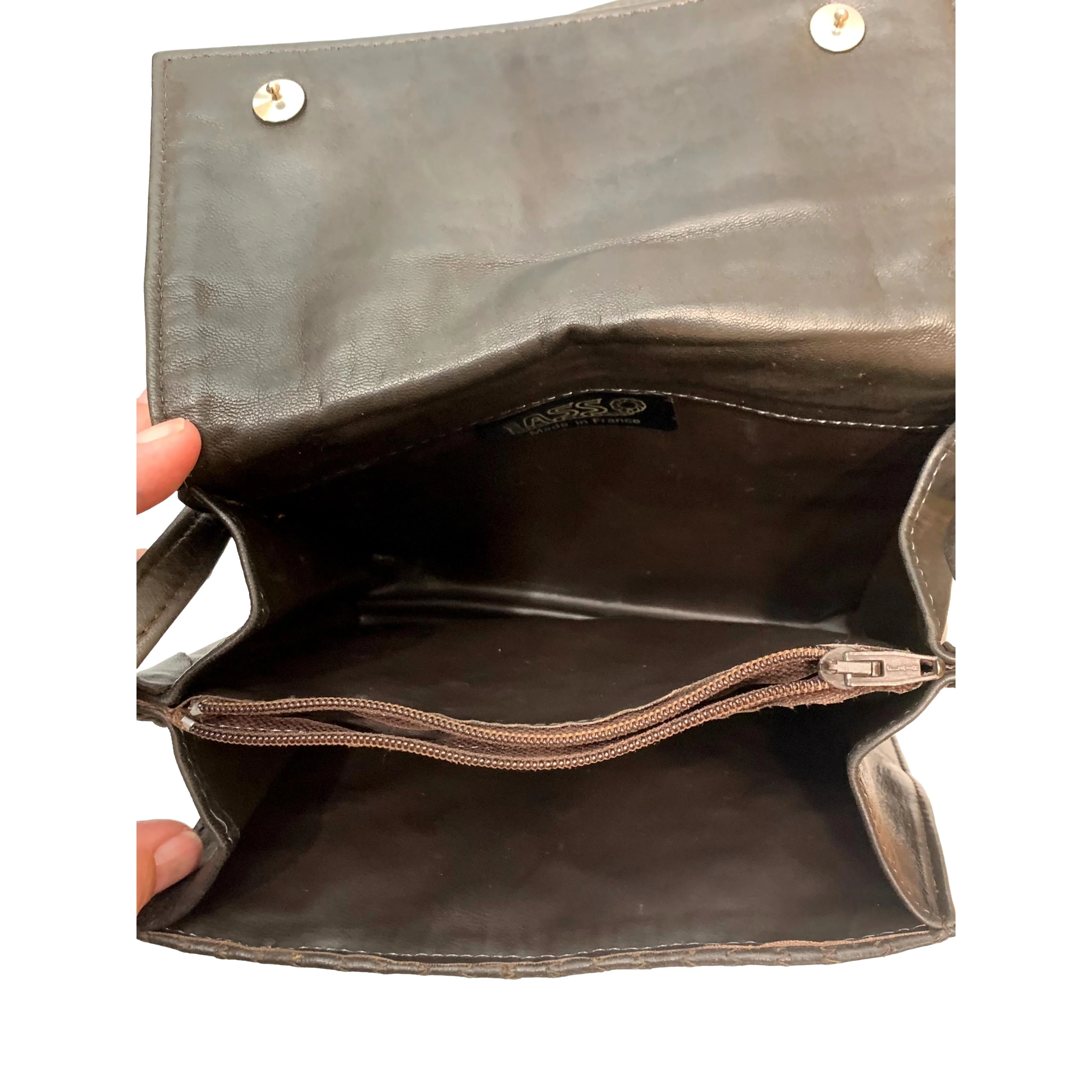 70s/80s Luxe French Brown Leather Shoulder Bag Crossbody By Lasso, France - Image 5