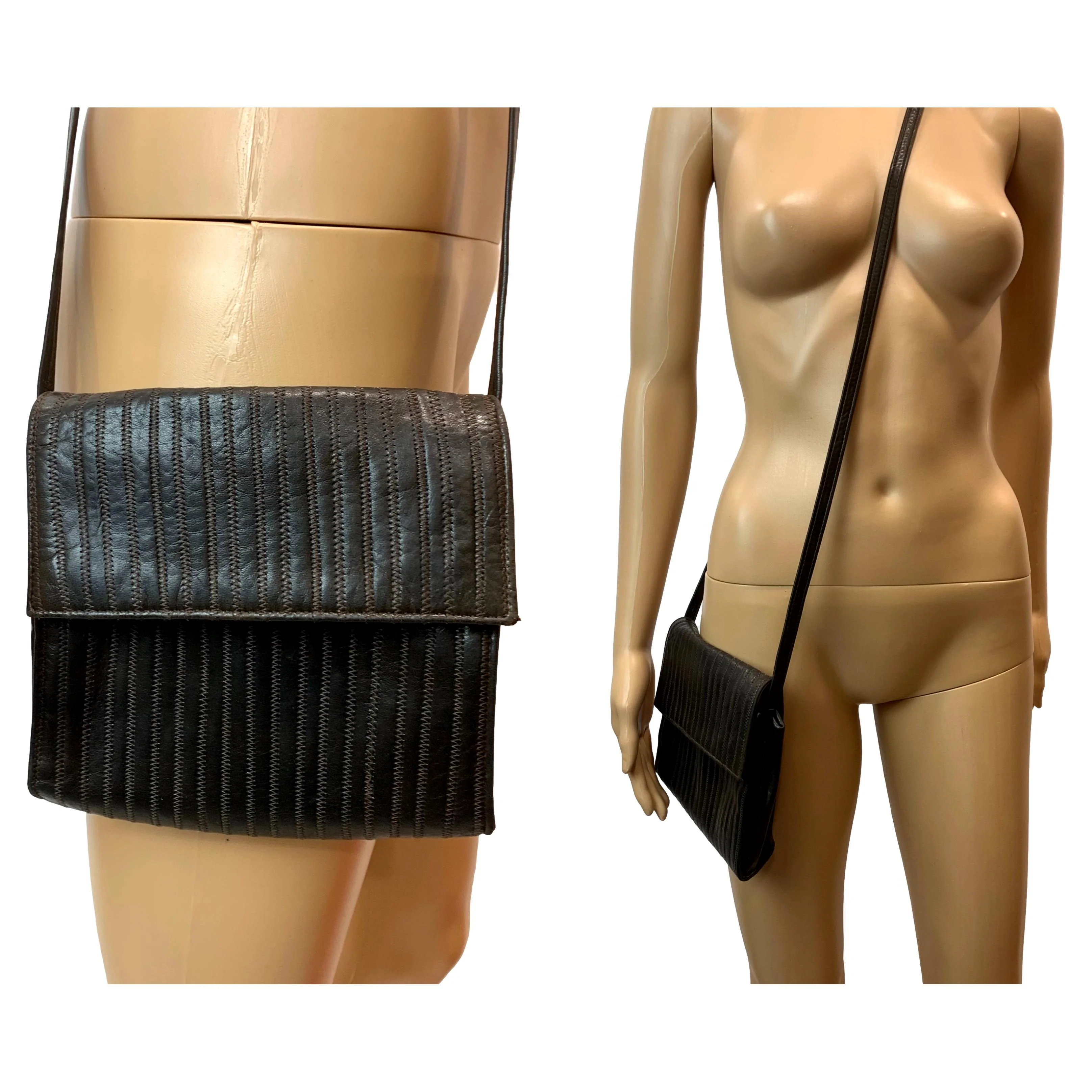 70s/80s Luxe French Brown Leather Shoulder Bag Crossbody By Lasso, France - Image 6