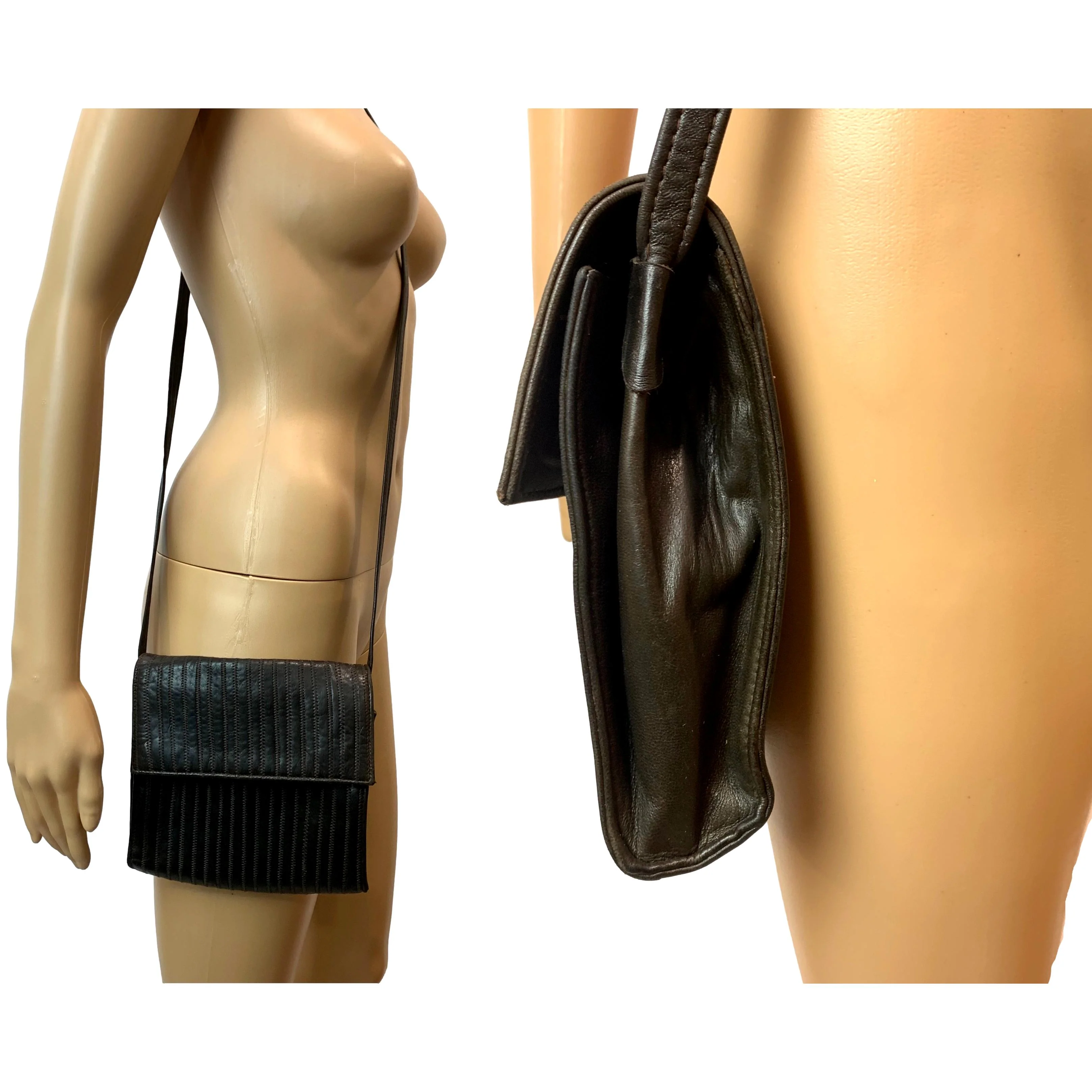 70s/80s Luxe French Brown Leather Shoulder Bag Crossbody By Lasso, France - Image 8