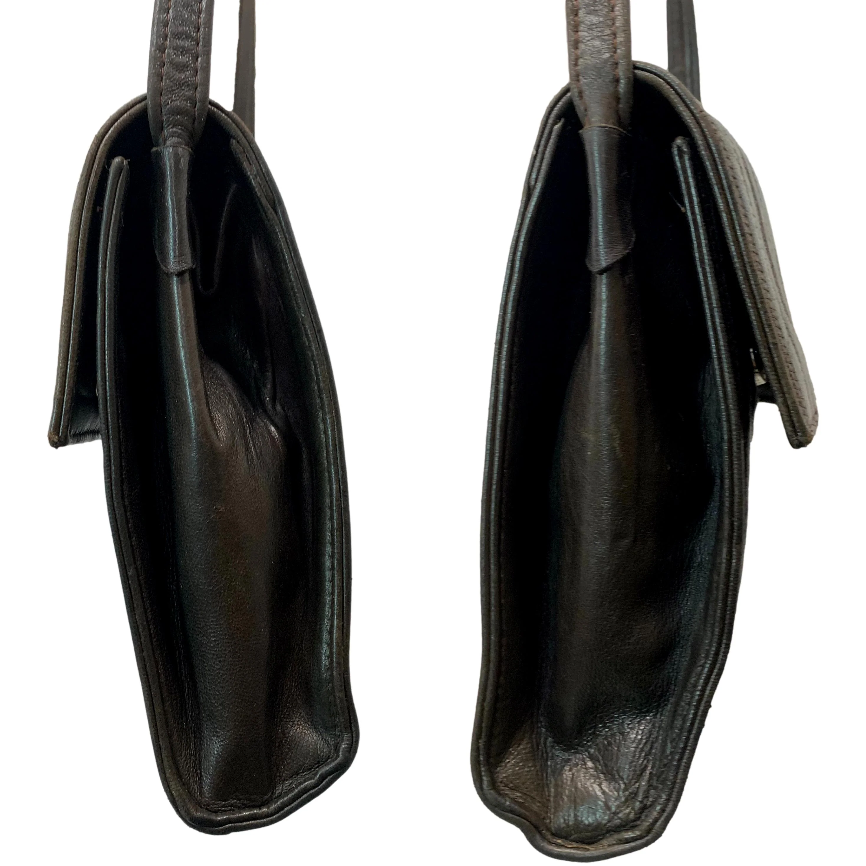 70s/80s Luxe French Brown Leather Shoulder Bag Crossbody By Lasso, France - Image 9