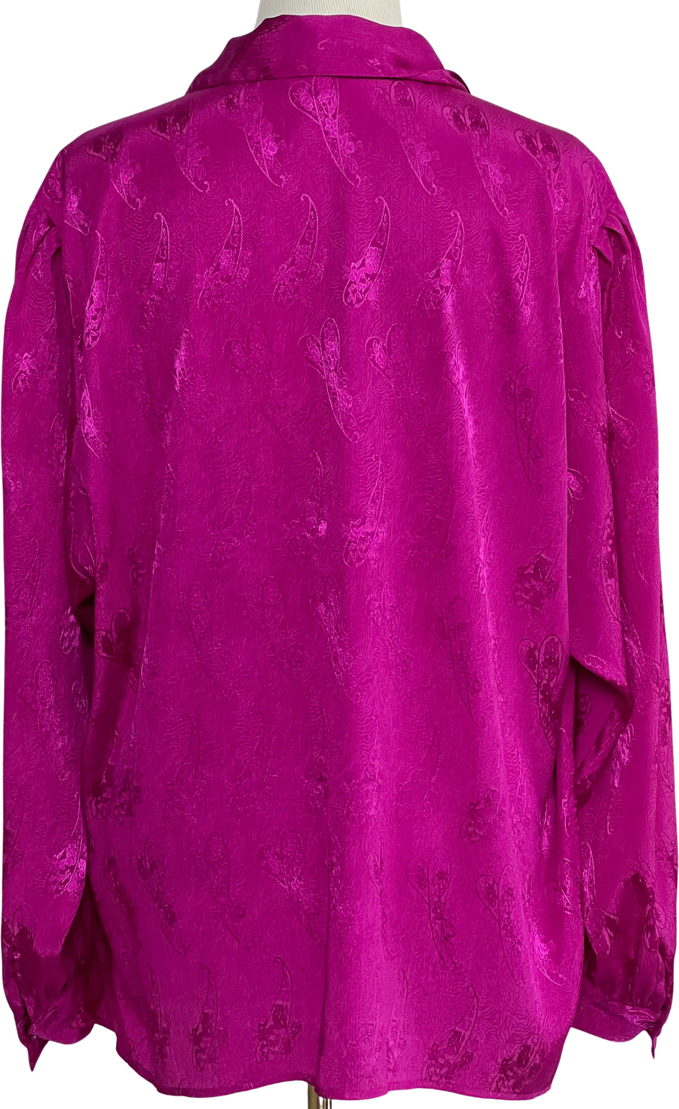 70s/80s Magenta Metallic Paisley Print Button Up Blouse By Notations - Image 2