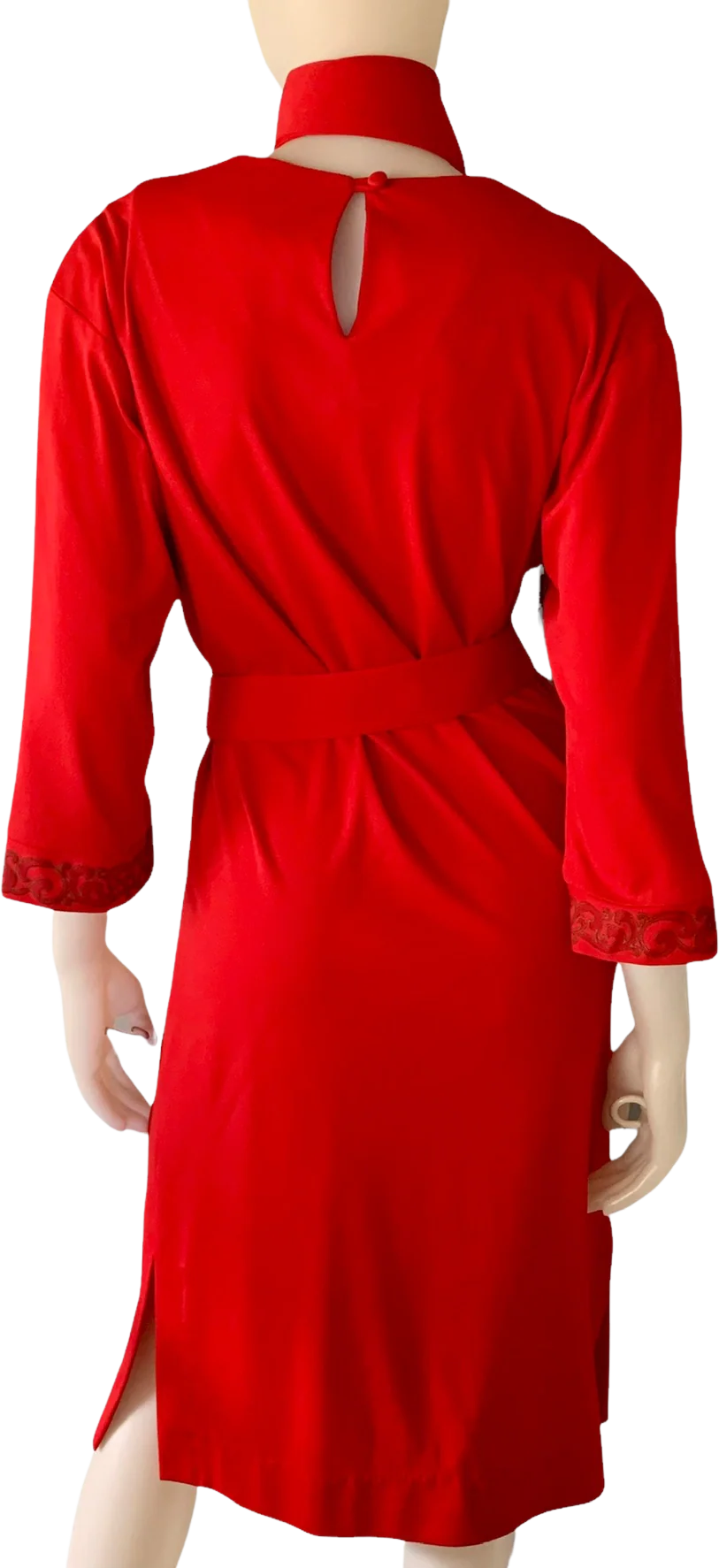 70s/80s Mandala Print Double Belted Sheath Dress Red By Alfred Shaheen - Image 2