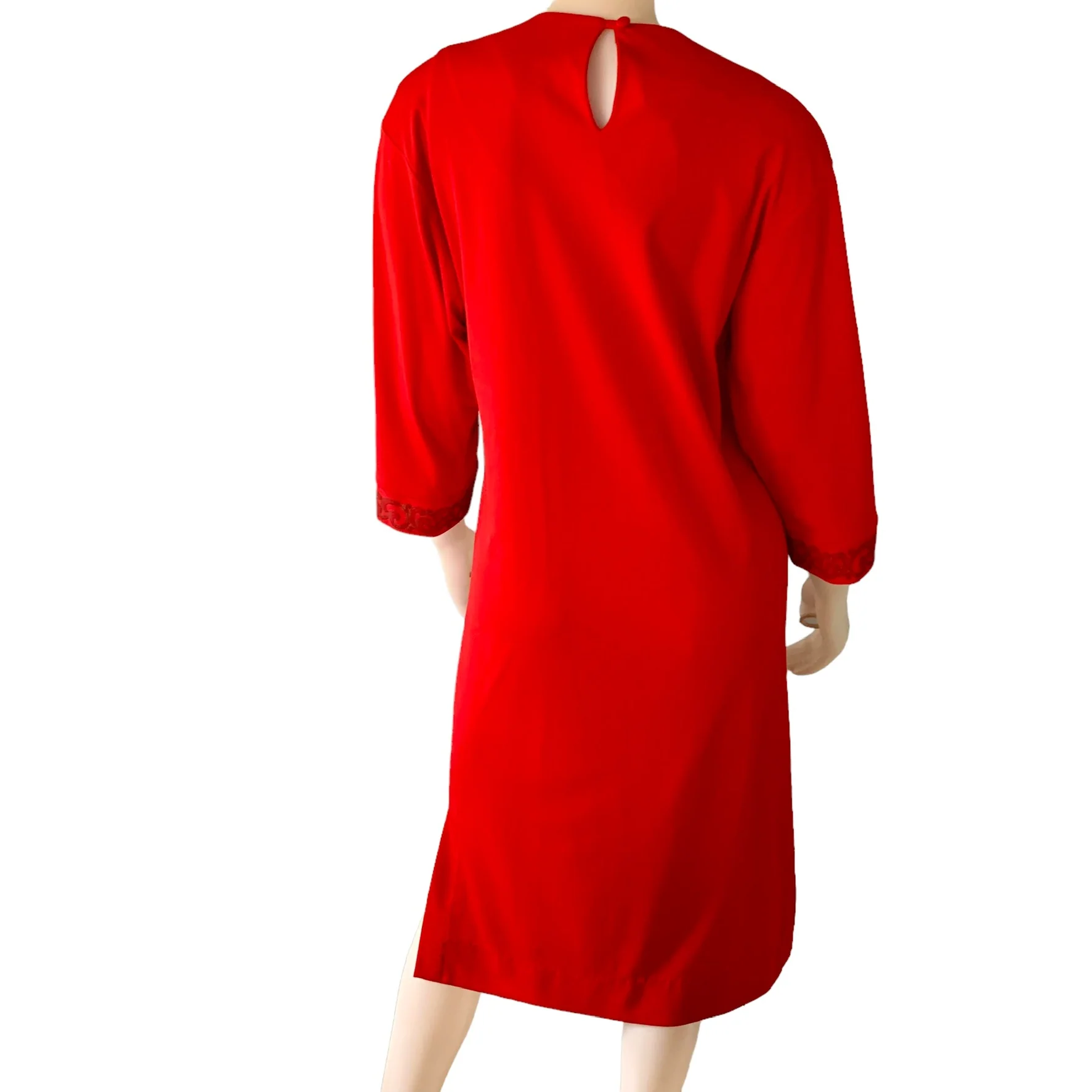 70s/80s Mandala Print Double Belted Sheath Dress Red By Alfred Shaheen - Image 6