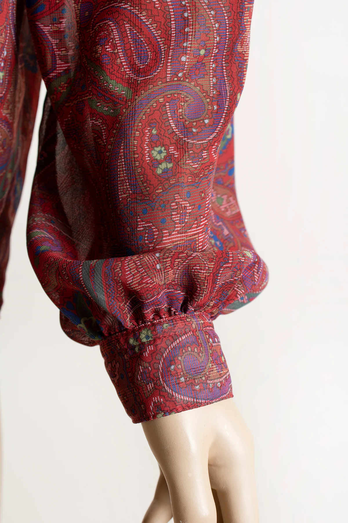 70s/80s Maroon Paisley Print Sheer Cowl Neck Blouse By Stuart Lang - Image 6