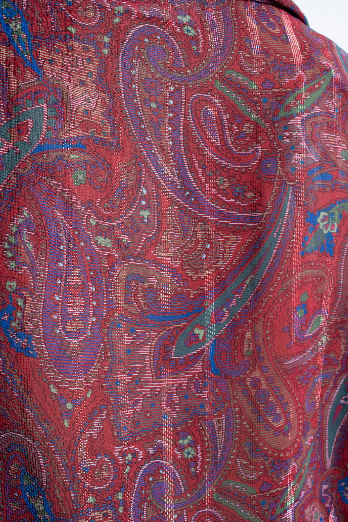 70s/80s Maroon Paisley Print Sheer Cowl Neck Blouse By Stuart Lang - Image 8