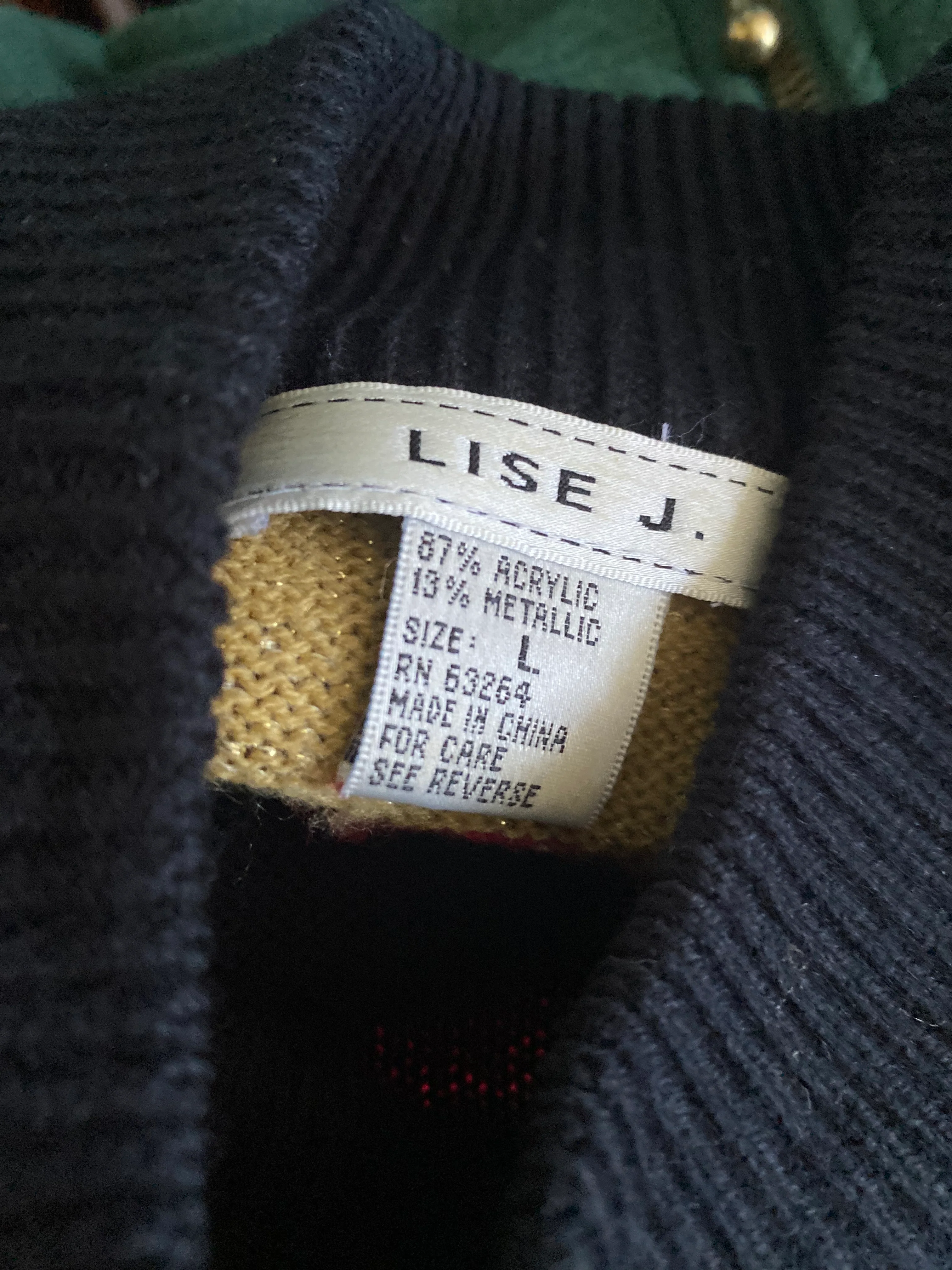 70s/80s Metallic Knit Party Disco Sweater Gold Red Black L By Lise J - Image 5