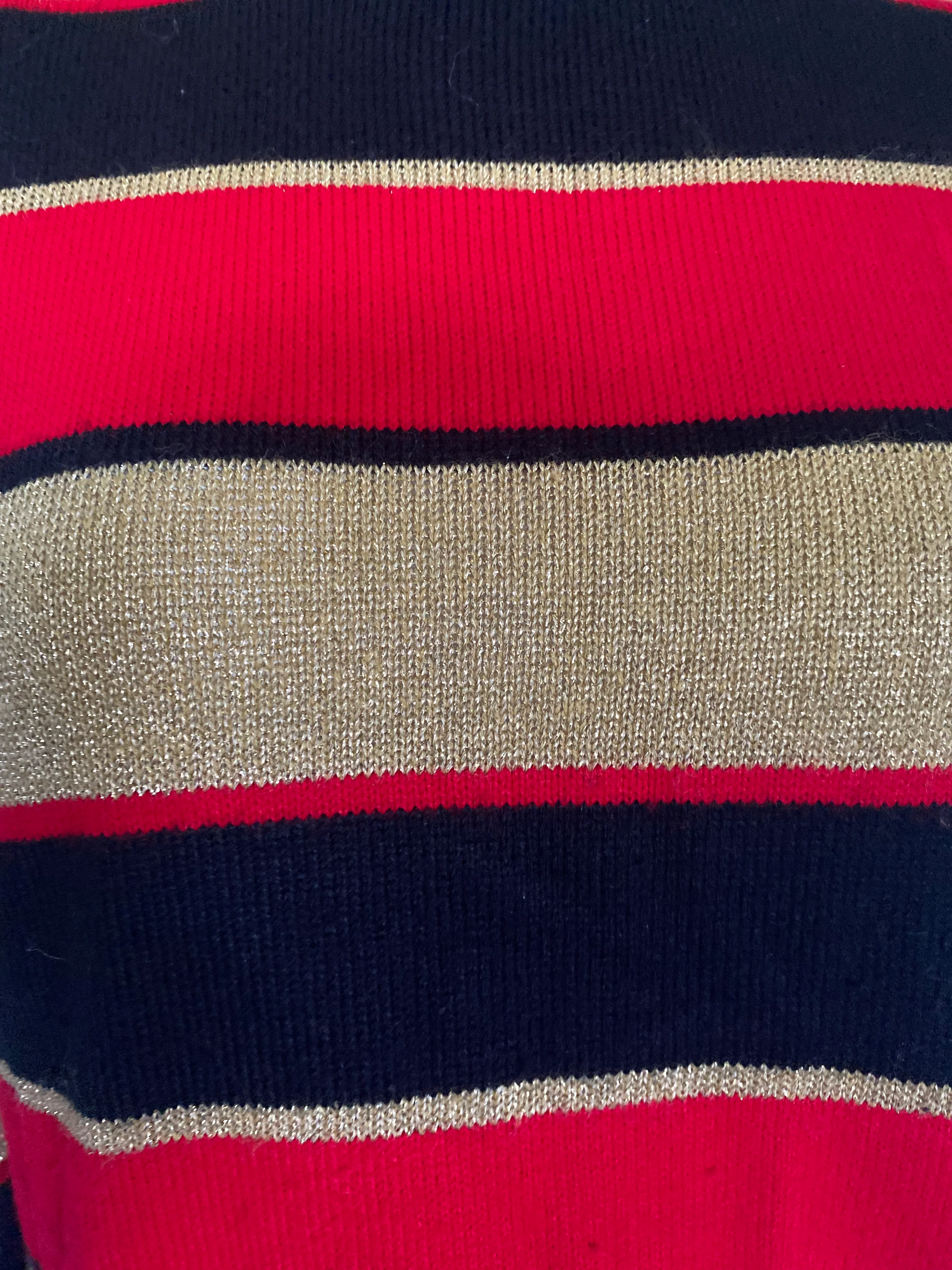 70s/80s Metallic Knit Party Disco Sweater Gold Red Black L By Lise J - Image 9