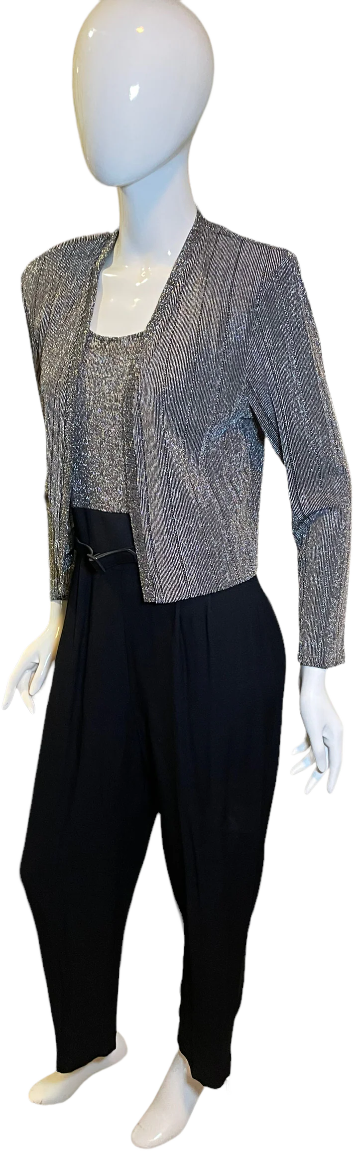 70s/80s Metallic Lurex Belted Coordinated Jumpsuit Set By John Roberts