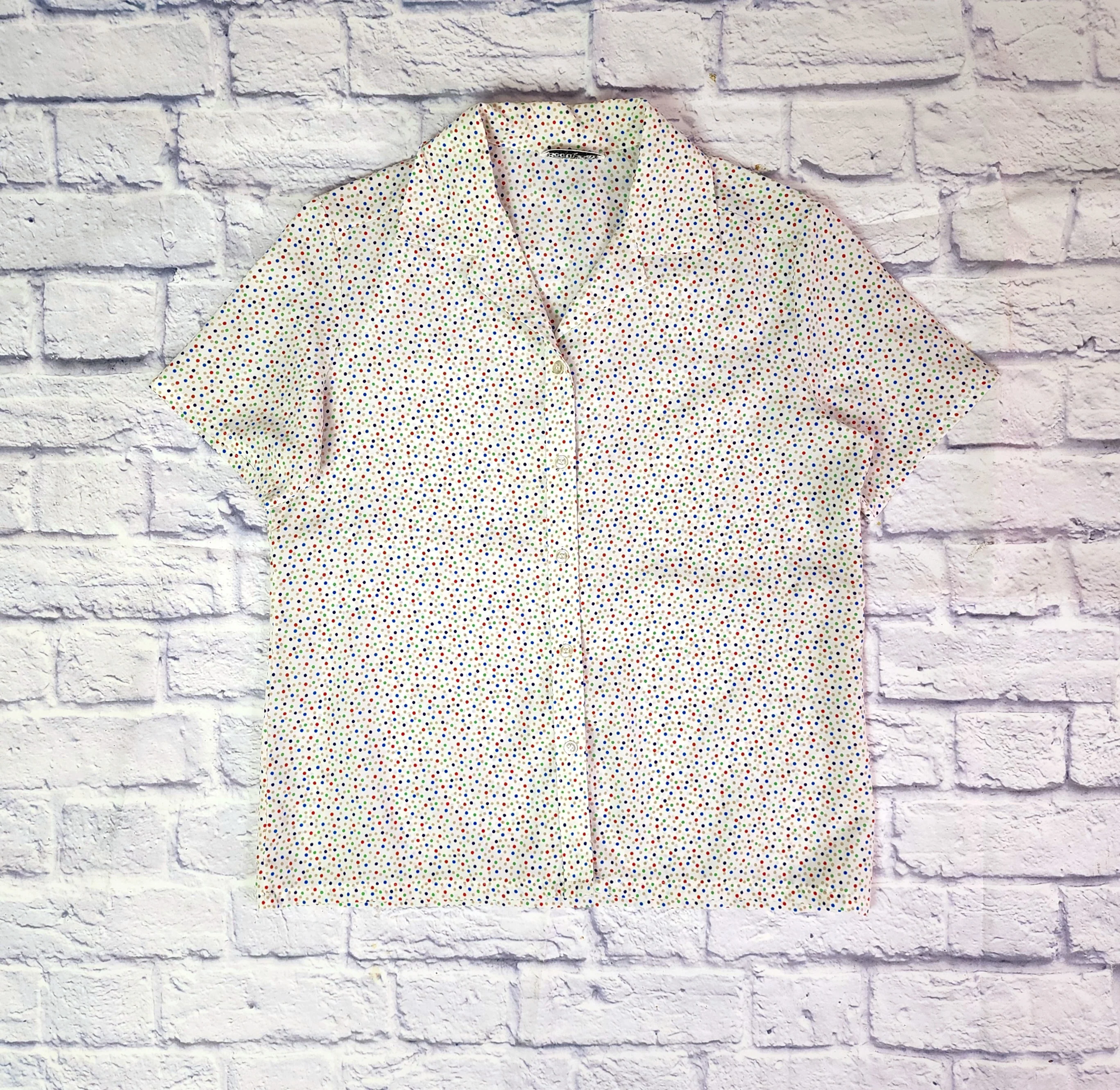 70s/80s Mini Dots Print Button Up Blouse Short Sleeves By Booth Bay - Image 4