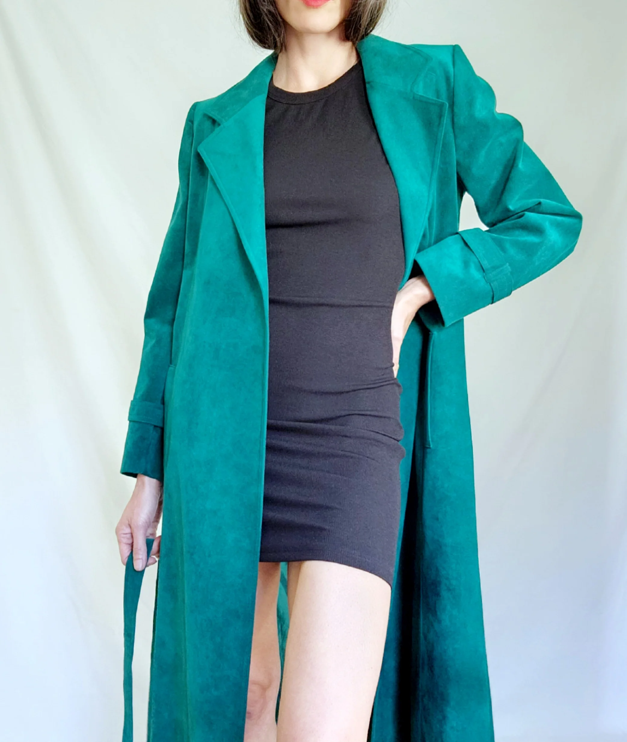 70s/80s Mod Minimalist Teal Green Ultrasuede Trench Coat By Count Romi / Ultrasuede - Image 11