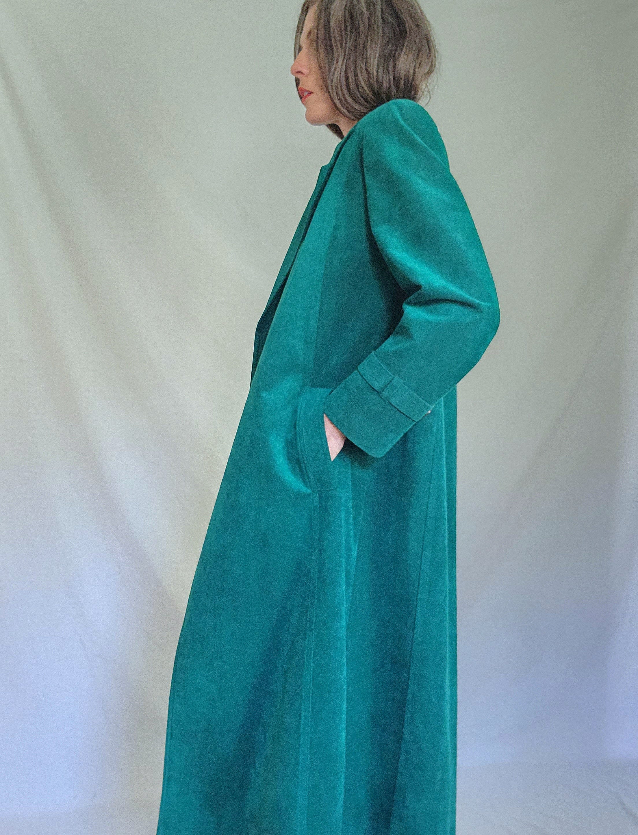 70s/80s Mod Minimalist Teal Green Ultrasuede Trench Coat By Count Romi / Ultrasuede - Image 12