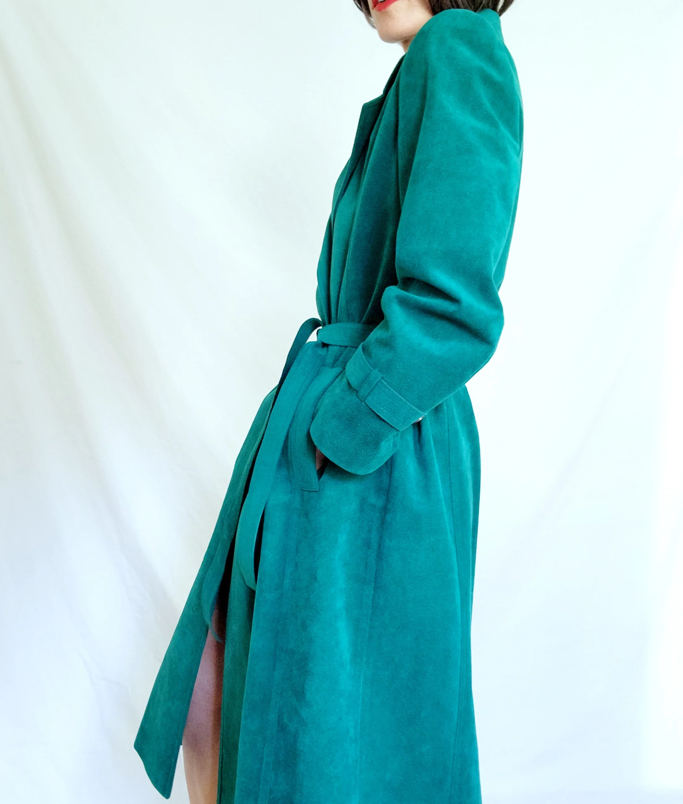 70s/80s Mod Minimalist Teal Green Ultrasuede Trench Coat By Count Romi / Ultrasuede - Image 14