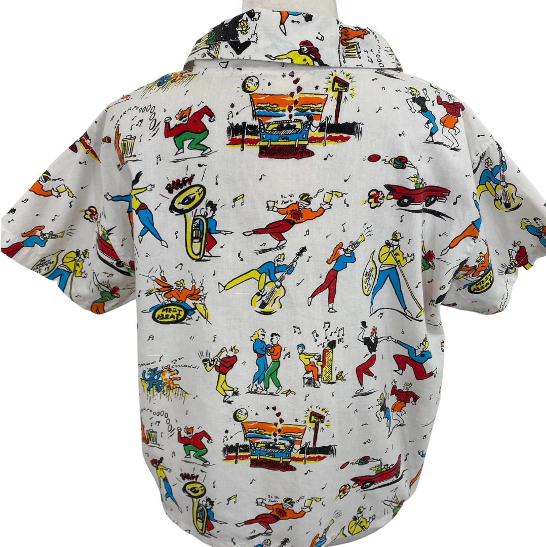 70s/80s Multicolor Car Dancer Singer Novelty Print Shirt - Image 2