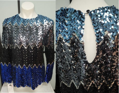 70s/80s Multicolor Sequin Evening Top Keyhole Back Boho L - Image 3