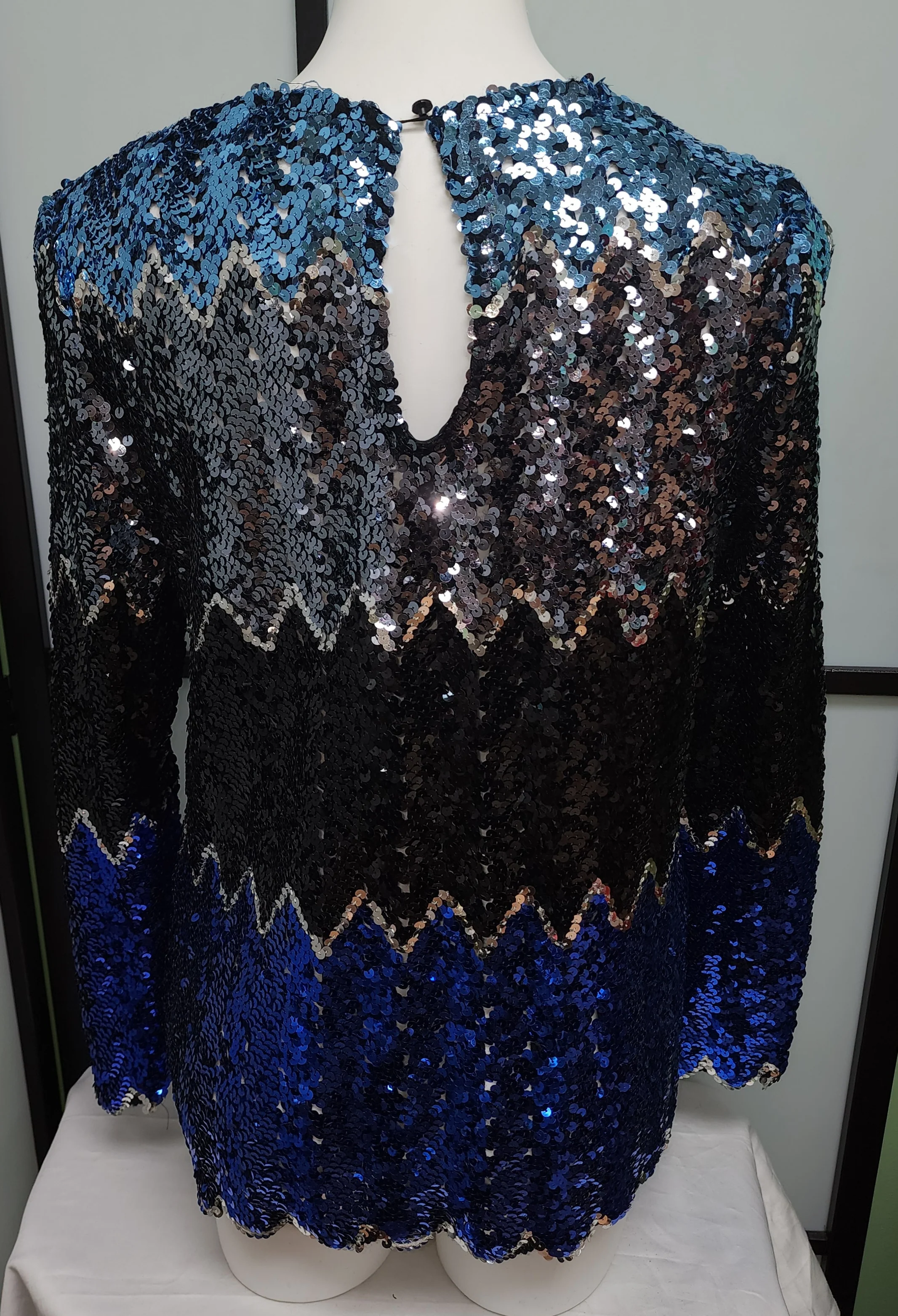 70s/80s Multicolor Sequin Evening Top Keyhole Back Boho L - Image 4
