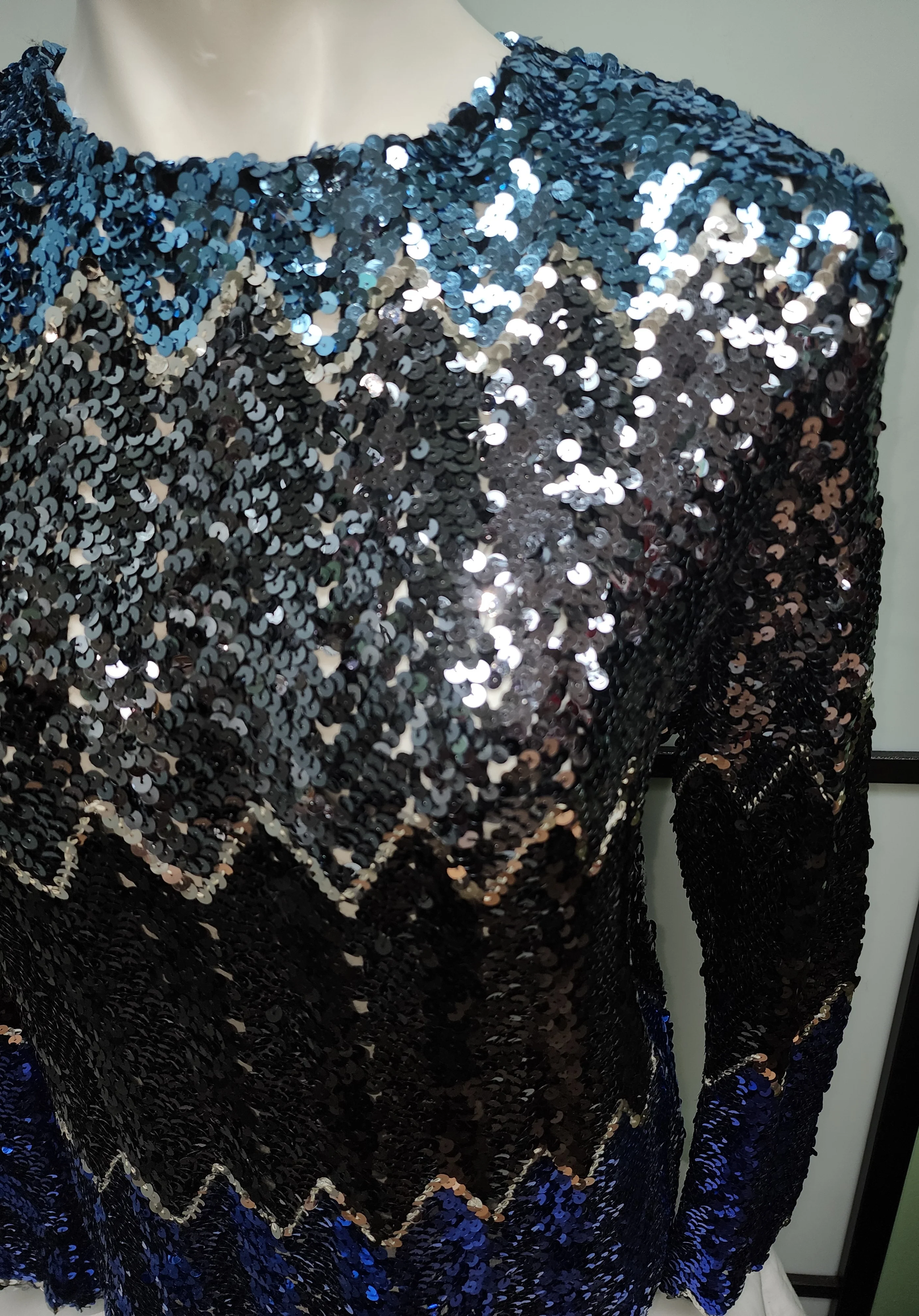 70s/80s Multicolor Sequin Evening Top Keyhole Back Boho L - Image 5
