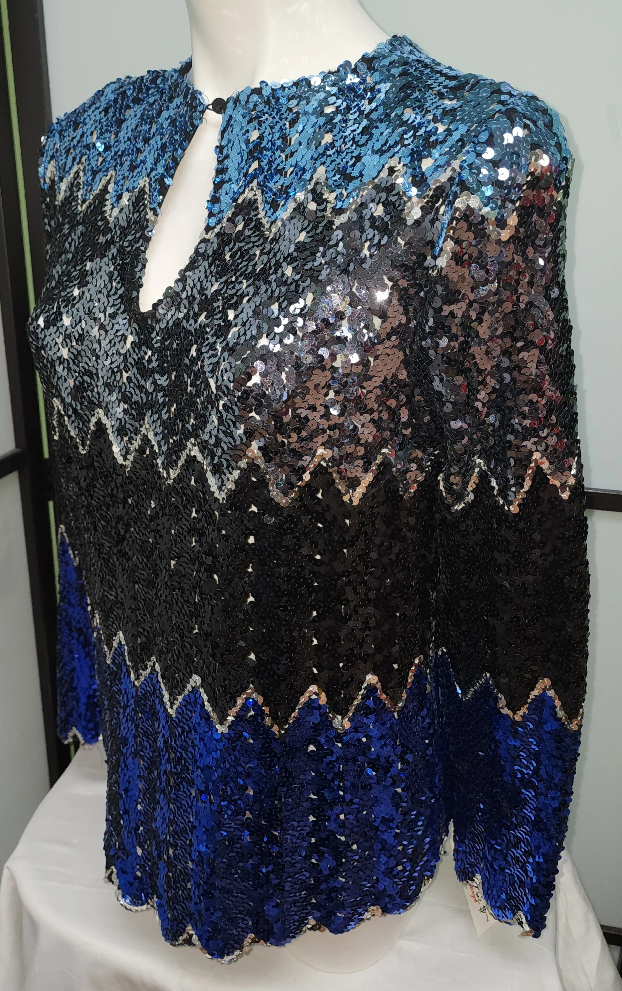 70s/80s Multicolor Sequin Evening Top Keyhole Back Boho L - Image 6