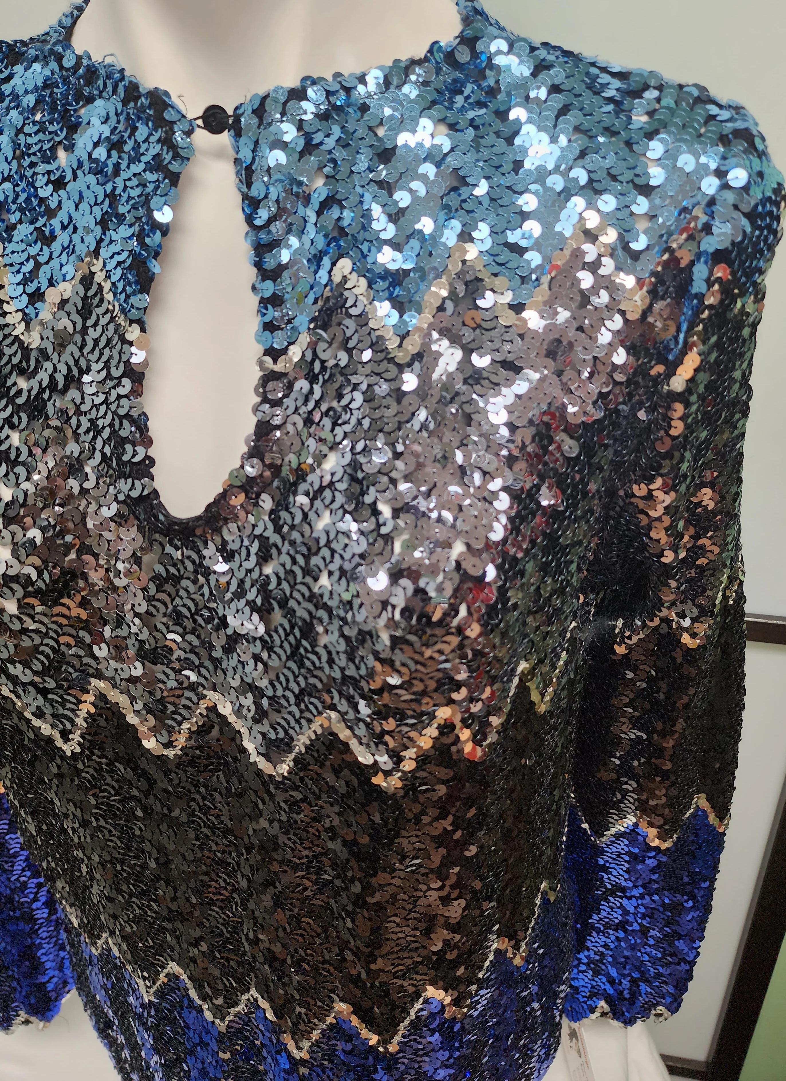 70s/80s Multicolor Sequin Evening Top Keyhole Back Boho L - Image 7