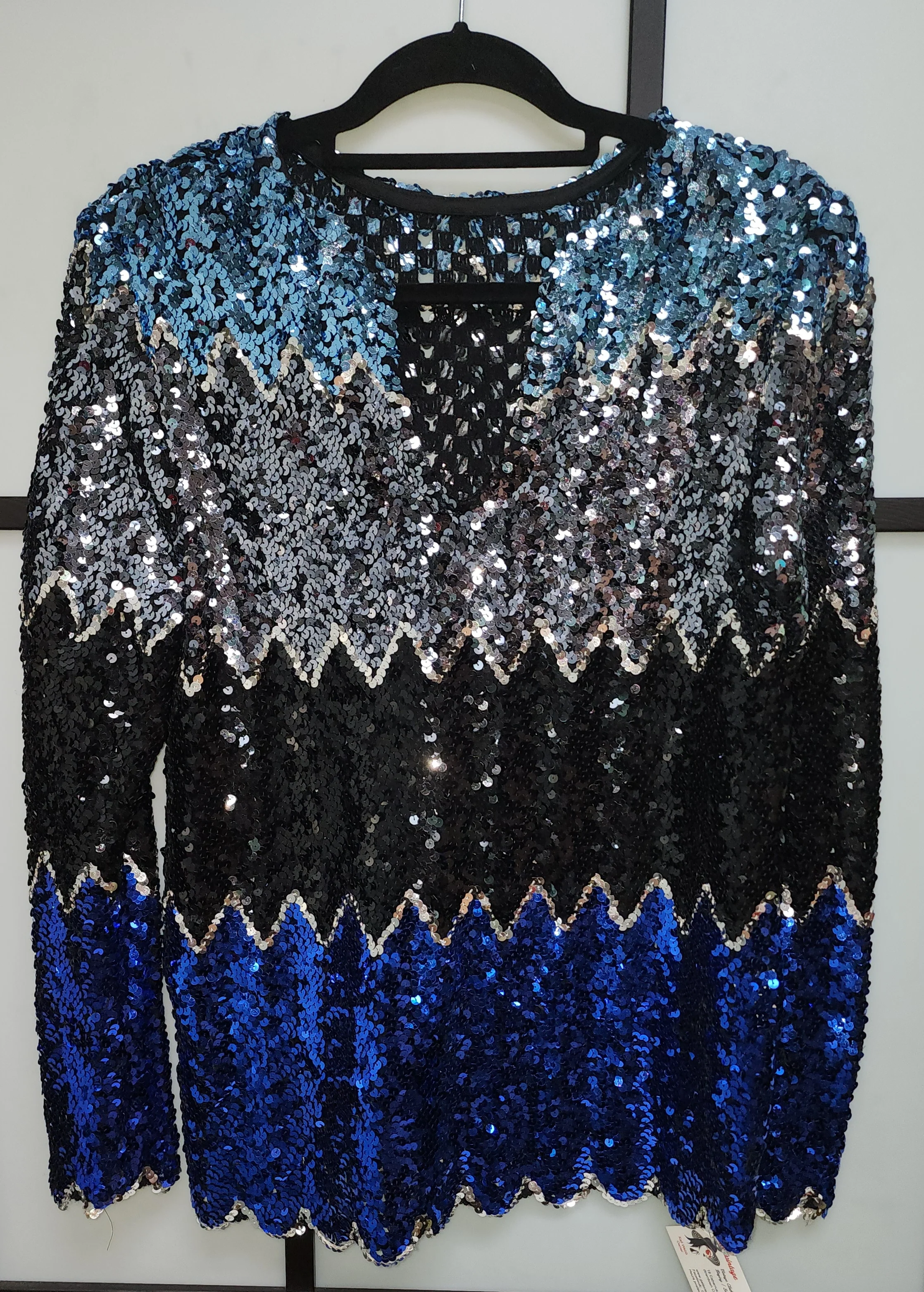 70s/80s Multicolor Sequin Evening Top Keyhole Back Boho L - Image 9