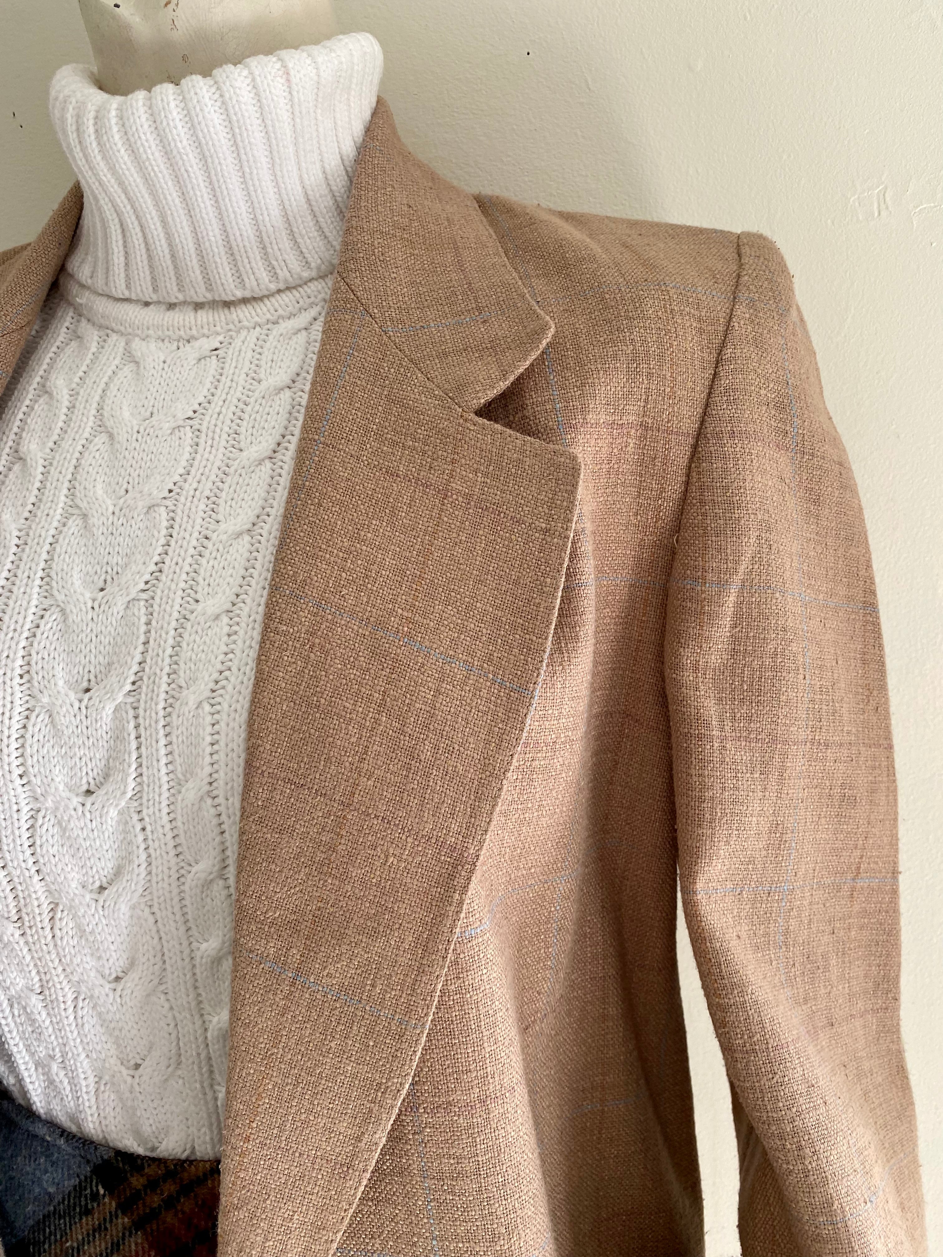 70s/80s Notch Collar Oversized Neutral Linen Blazer By Larry Levine - Image 10