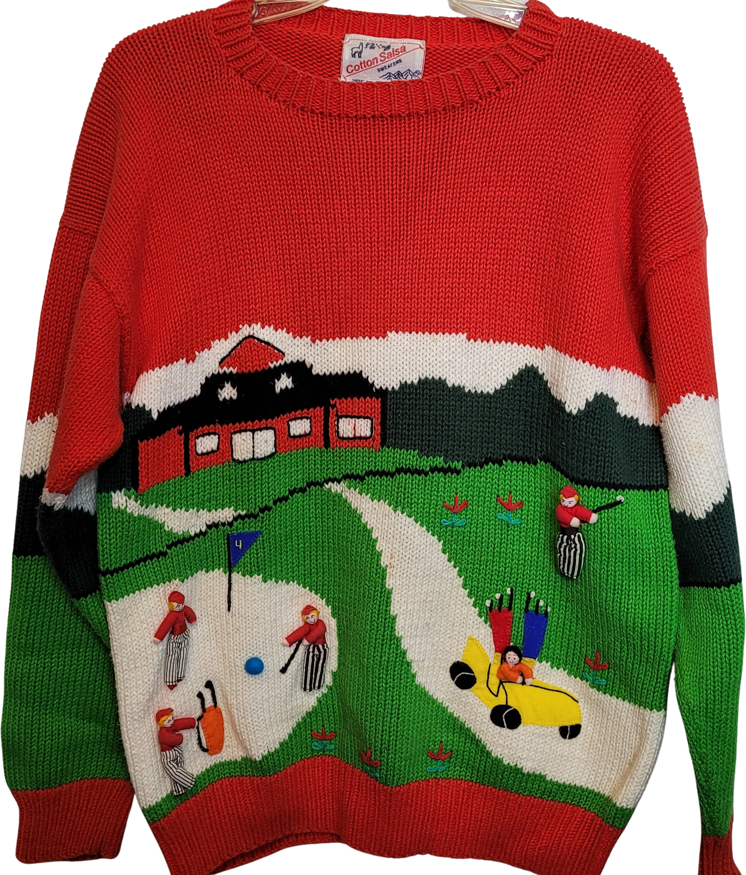 70s/80s Novelty 3d Golf Sweater Design Handmade Peru Large By Cotton Salsa
