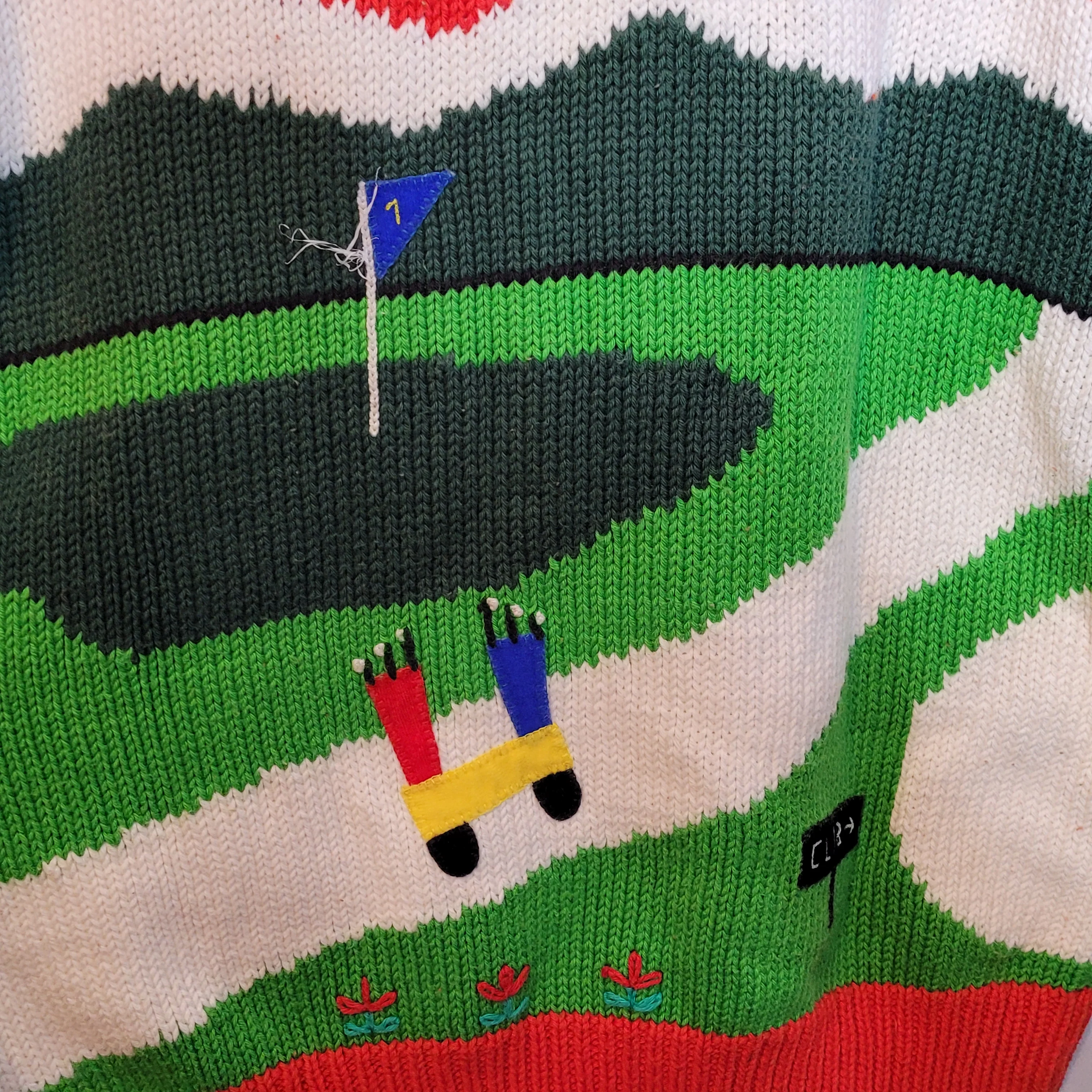 70s/80s Novelty 3d Golf Sweater Design Handmade Peru Large By Cotton Salsa - Image 11