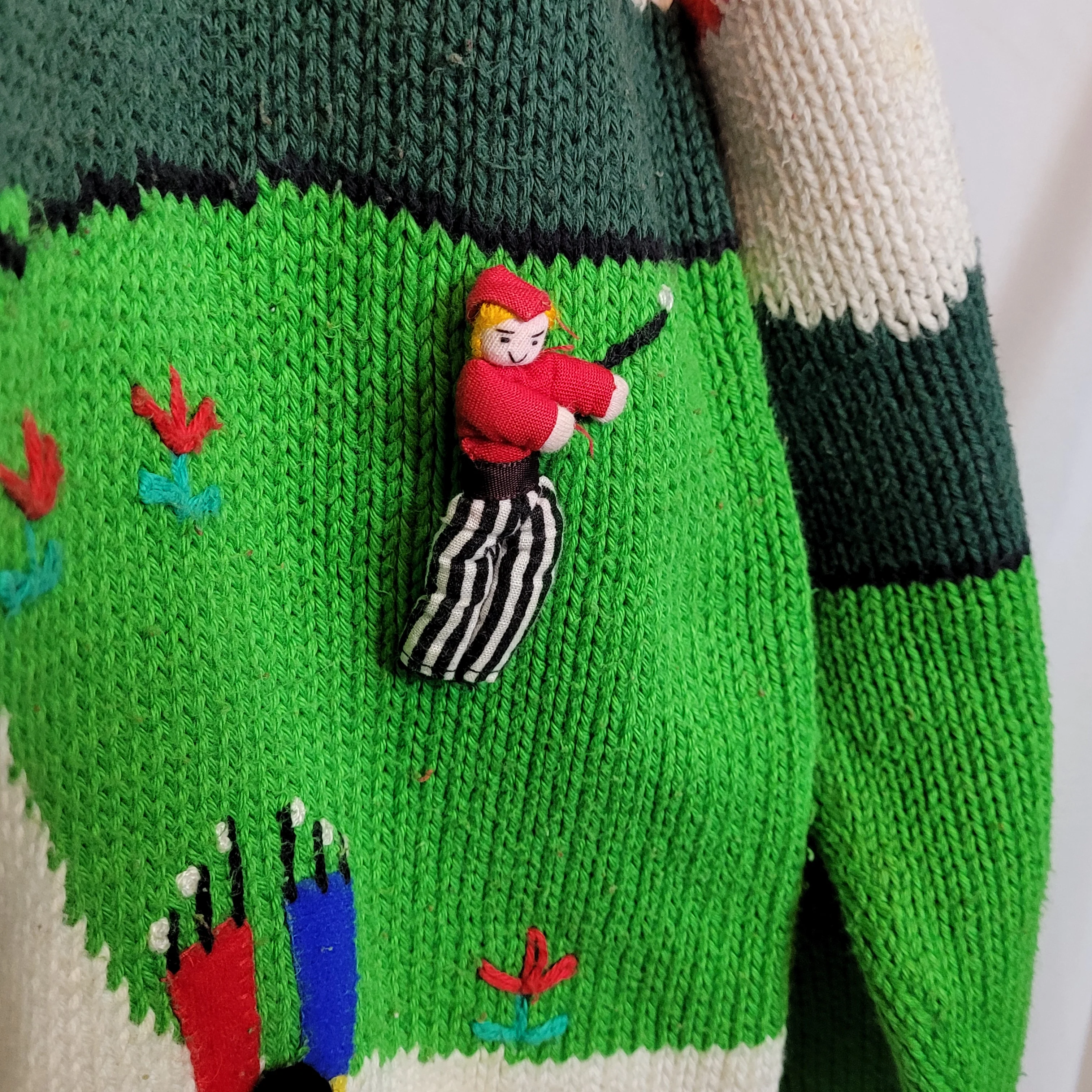 70s/80s Novelty 3d Golf Sweater Design Handmade Peru Large By Cotton Salsa - Image 6