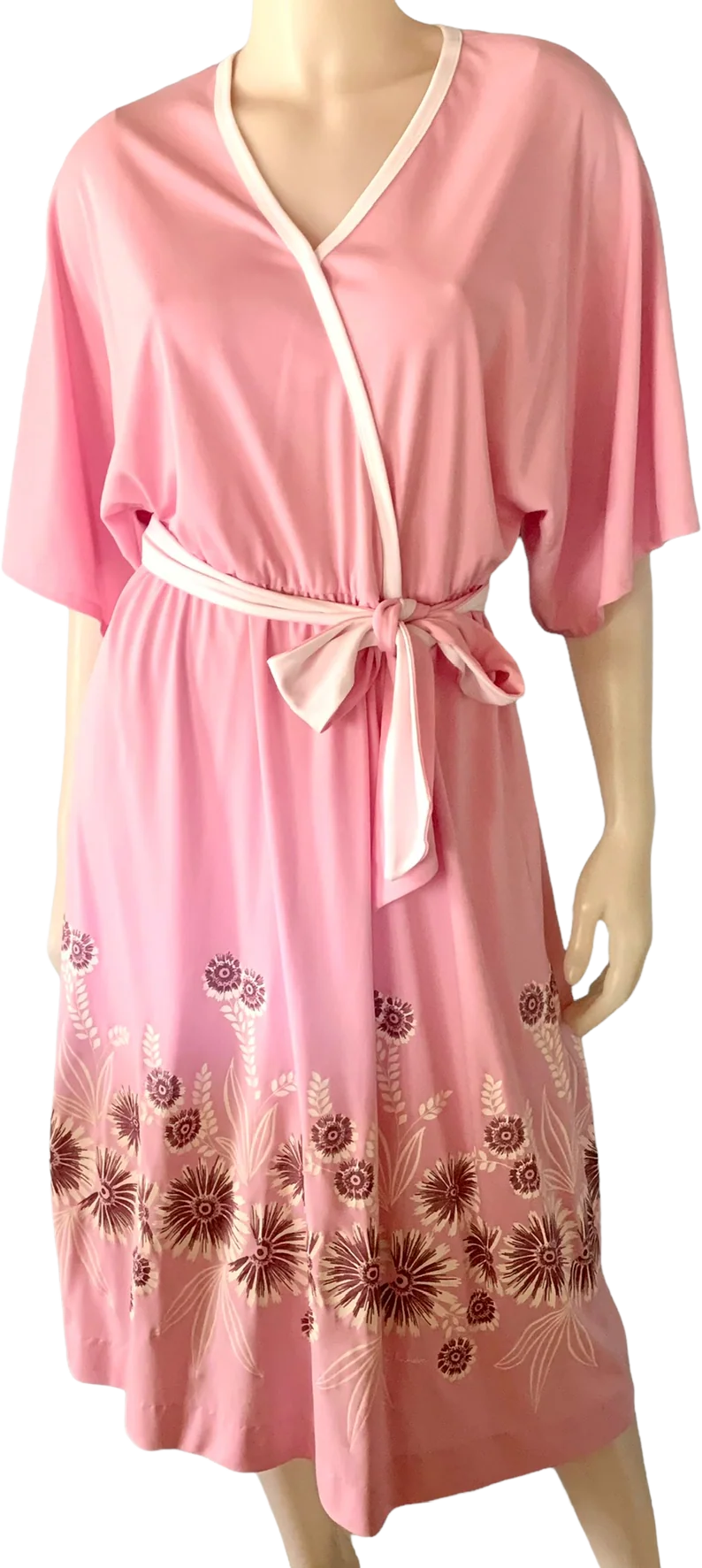 70s/80s Ohe Ohe Print Faux Wrap Dress Dolman Sleeve By Alfred Shaheen