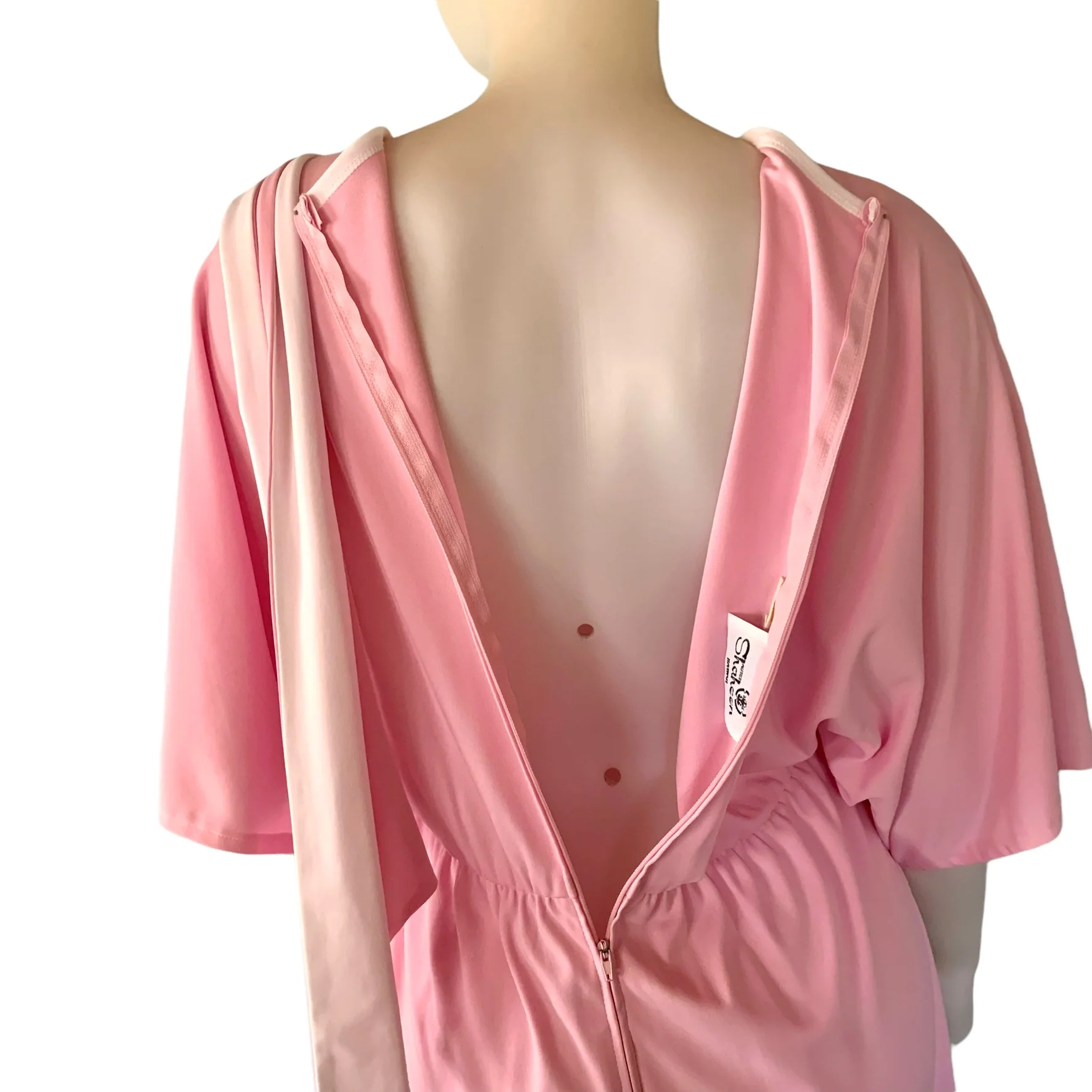 70s/80s Ohe Ohe Print Faux Wrap Dress Dolman Sleeve By Alfred Shaheen - Image 5
