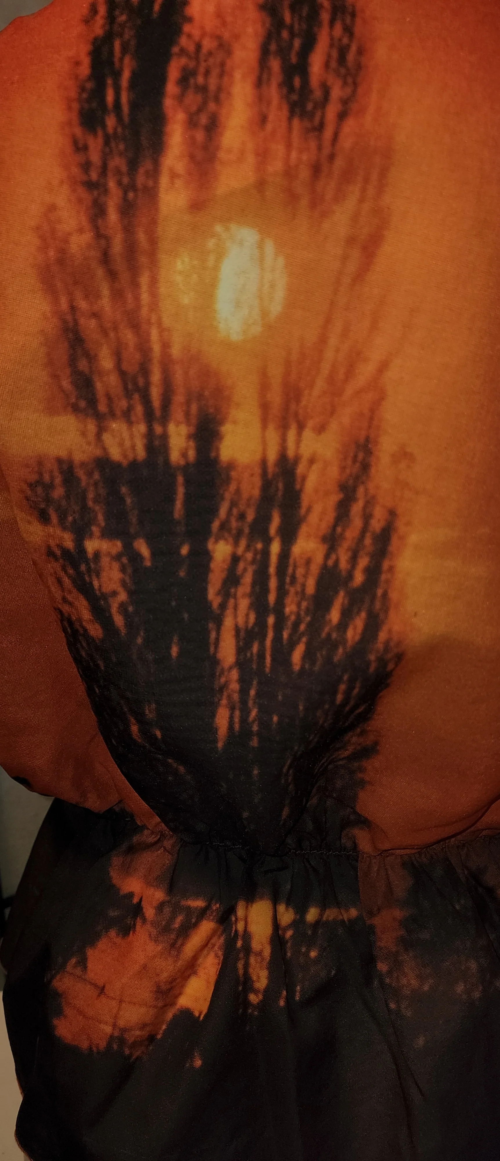 70s/80s Orange Sunset Tree Nylon Photorealism Peplum Top - Image 6
