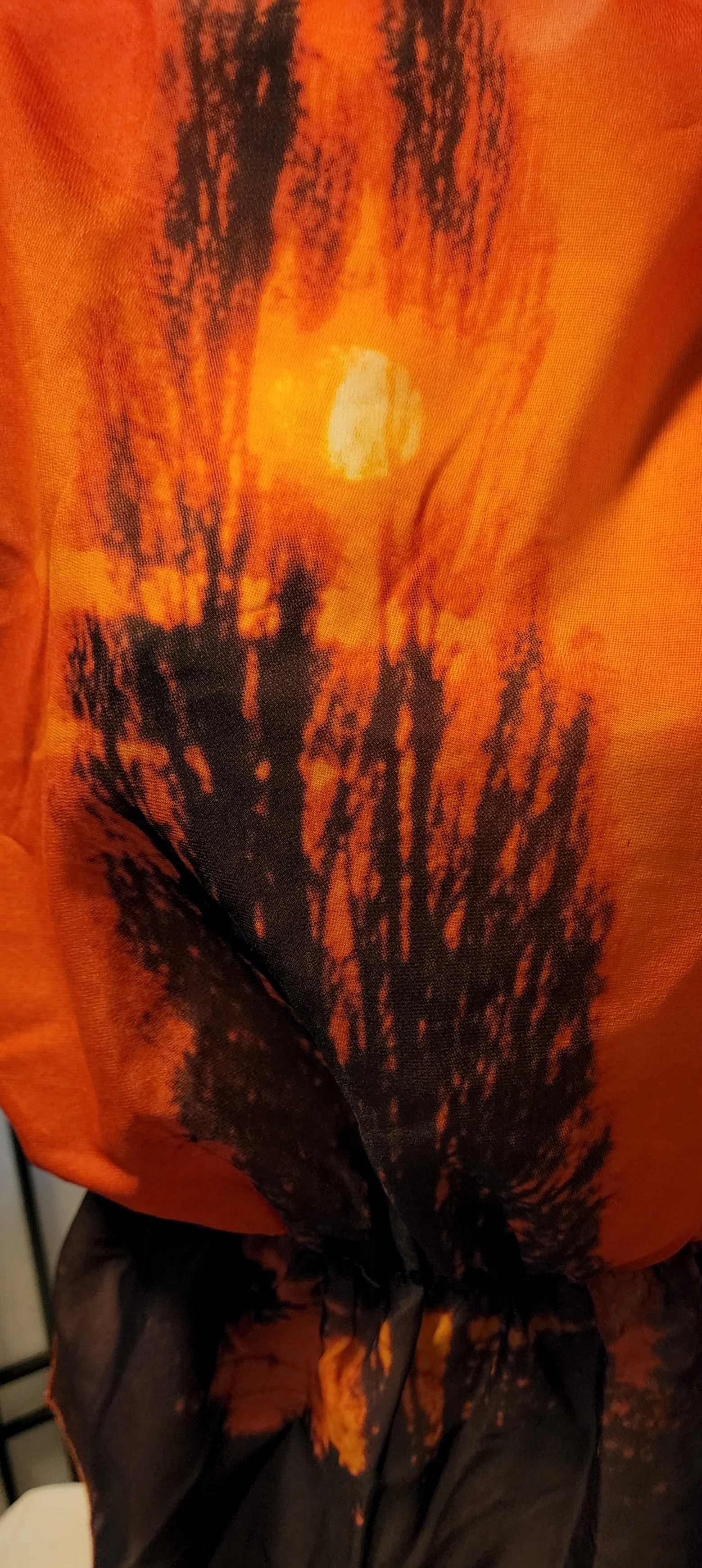 70s/80s Orange Sunset Tree Nylon Photorealism Peplum Top - Image 7