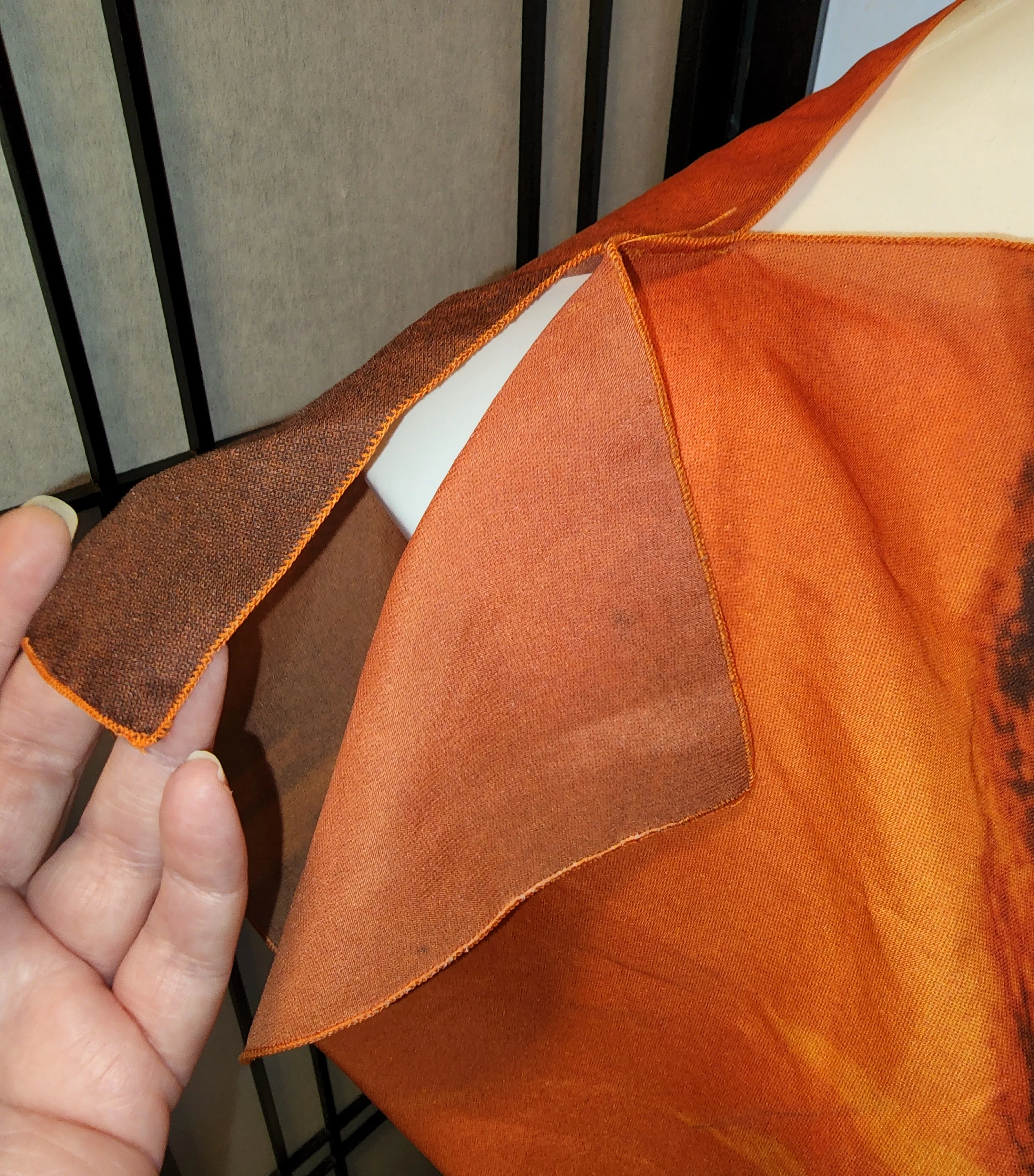 70s/80s Orange Sunset Tree Nylon Photorealism Peplum Top - Image 9