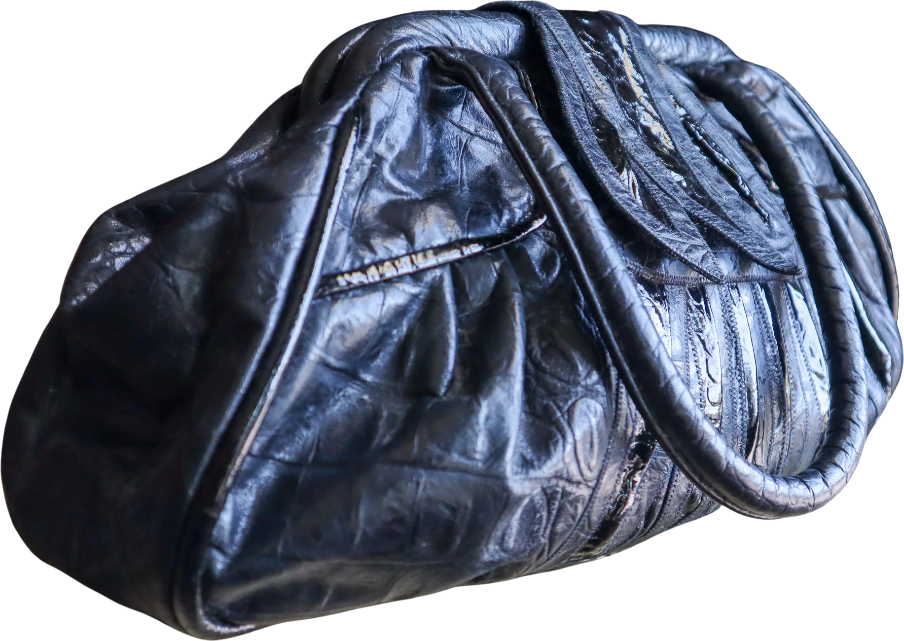 70s/80s Oversized Embossed Patchwork Leather Purse - Image 2