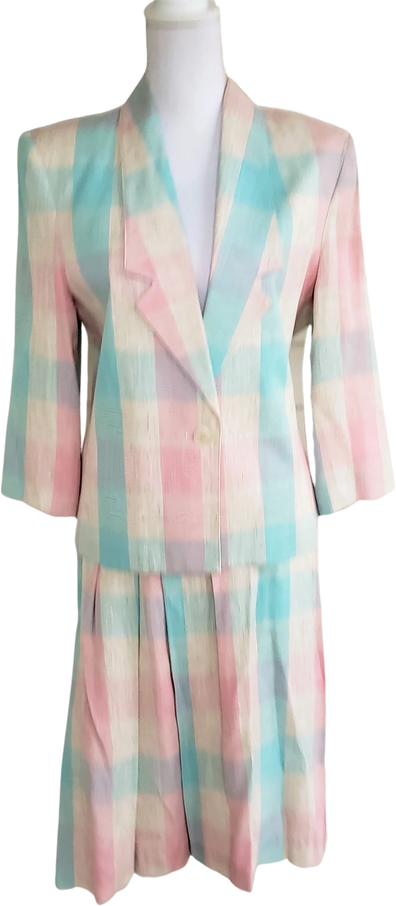 70s/80s Pastel Striped Jacket And Skirt Suit Set By City Girl