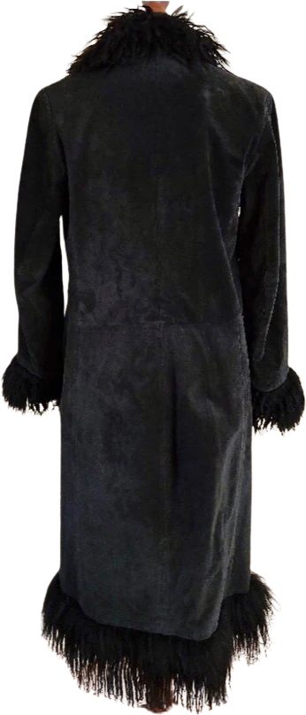 70s/80s Penny Lane 70s Suede Curly Lamb Mongolian Coat - Image 2