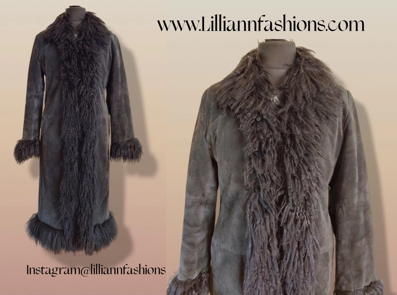 70s/80s Penny Lane 70s Suede Curly Lamb Mongolian Coat - Image 7