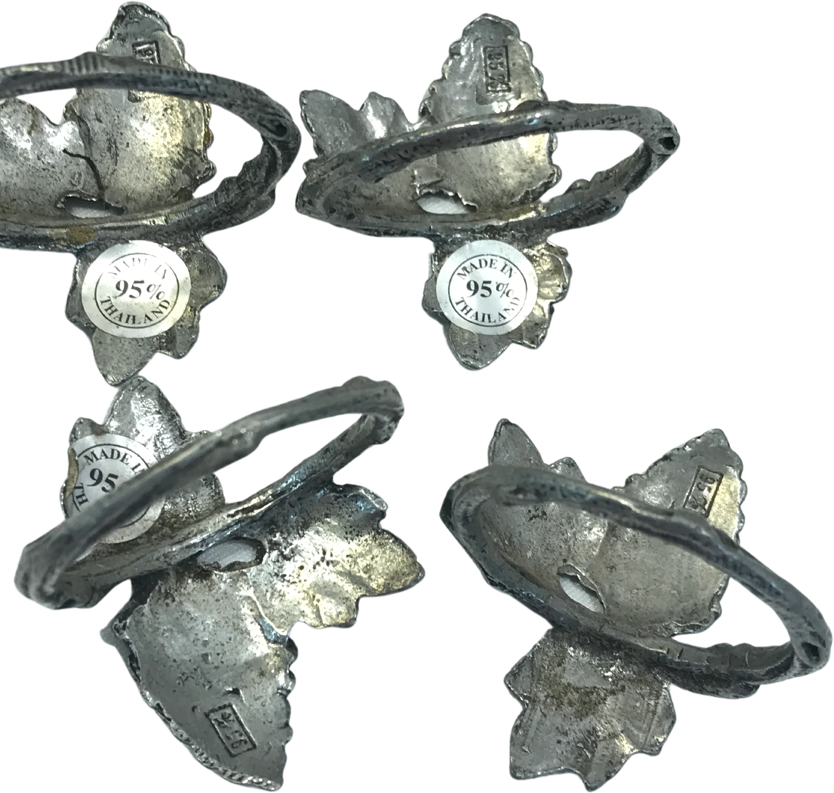 70s/80s Pewter Napkin Ring Set Grape Leaf Design - Image 2