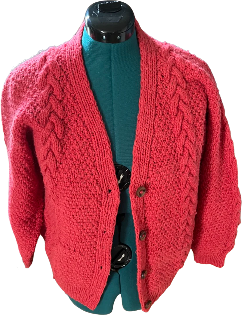 70s/80s Pink 100% Wool Oversized Cozy Button Up Cardigan By Folklore