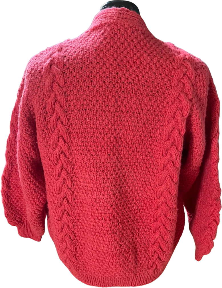 70s/80s Pink 100% Wool Oversized Cozy Button Up Cardigan By Folklore - Image 2