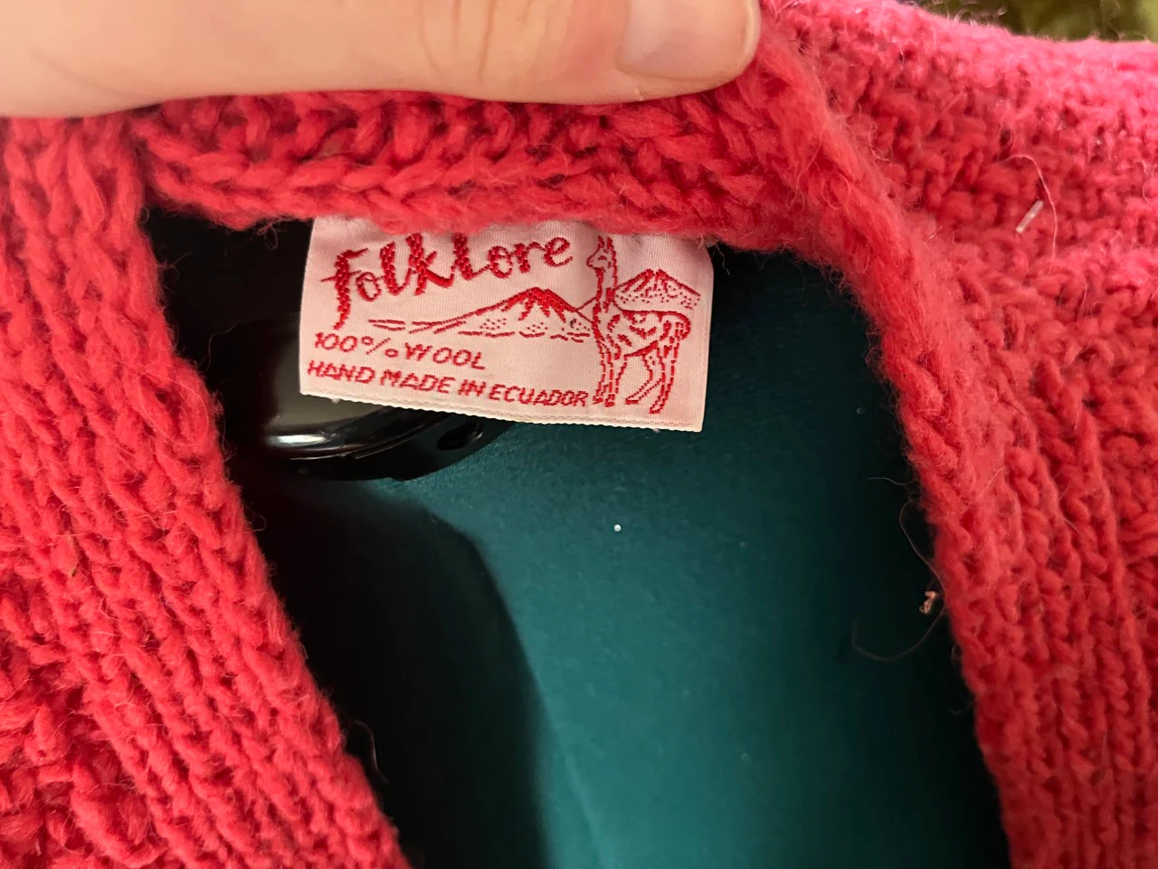 70s/80s Pink 100% Wool Oversized Cozy Button Up Cardigan By Folklore - Image 3